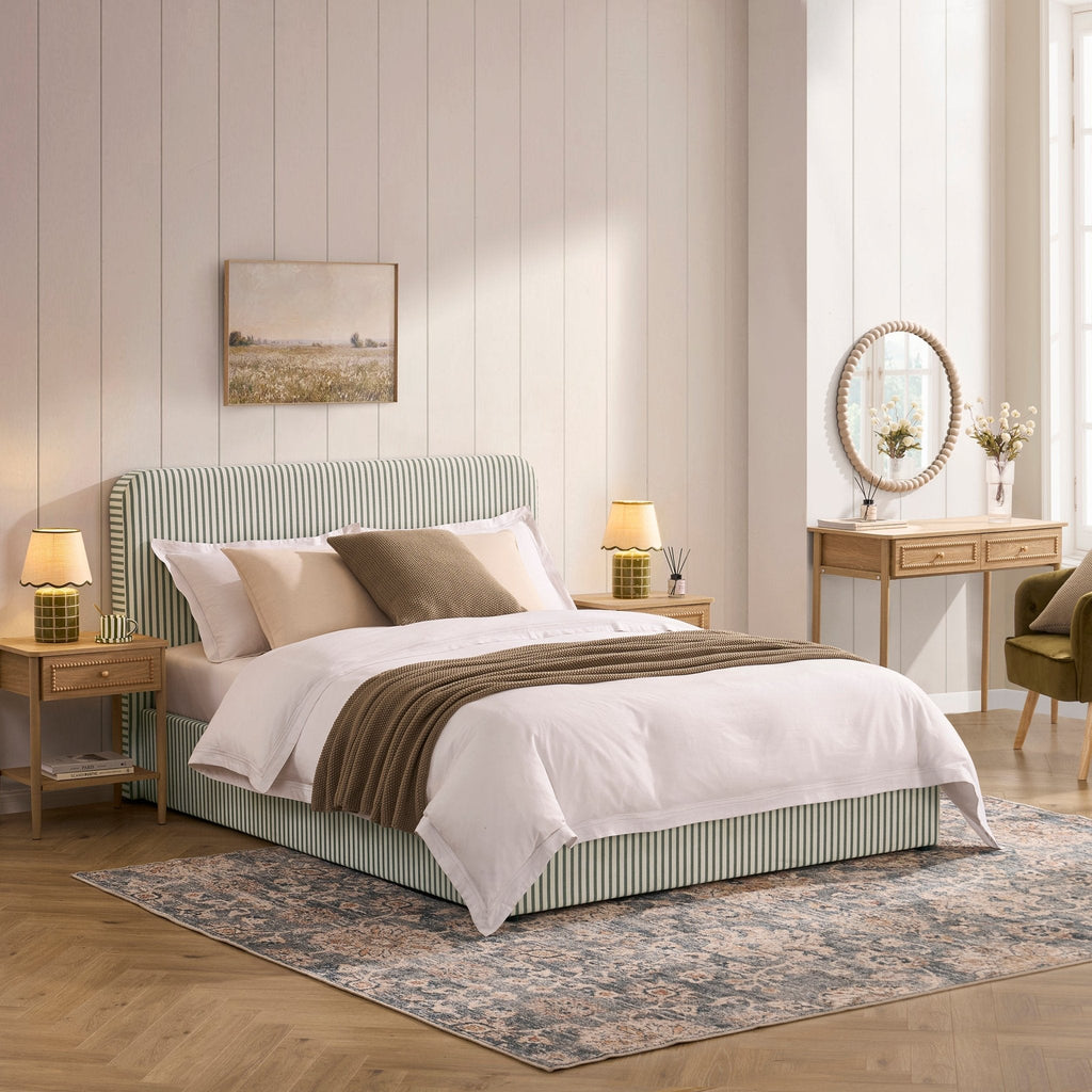 Ascot Ottoman Storage Bed - Sage Stripe
