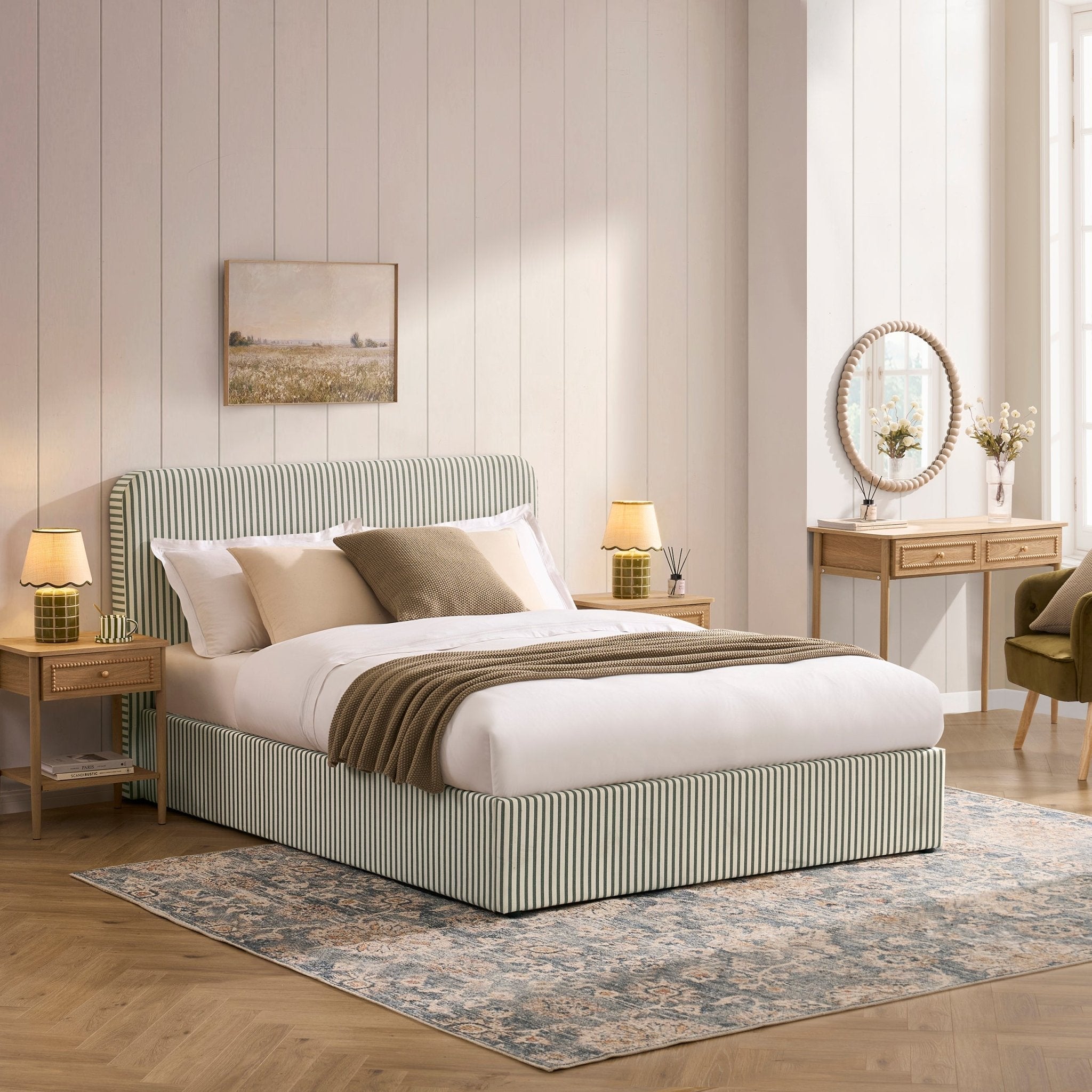 Ascot Ottoman Storage Bed - Sage Stripe