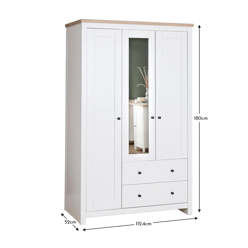Bampton 3 Door Wardrobe with 2 Drawers - Alabaster White