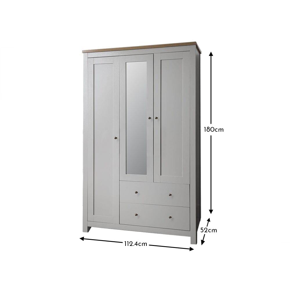 Bampton 3 Door Wardrobe with 2 Drawers - Stone Grey