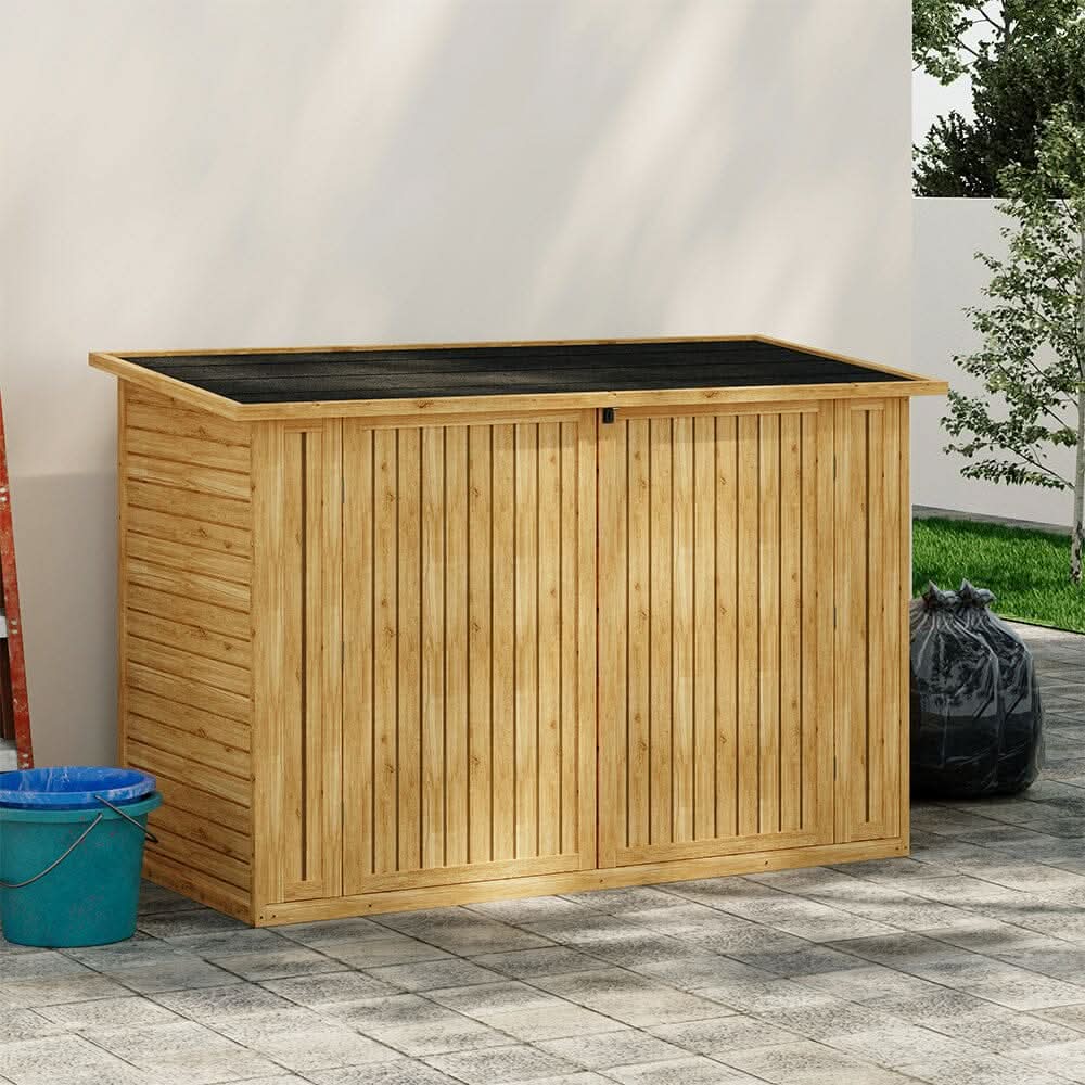 Wooden Bicycle Shed with Asphalt Roof and Steel Locking Door