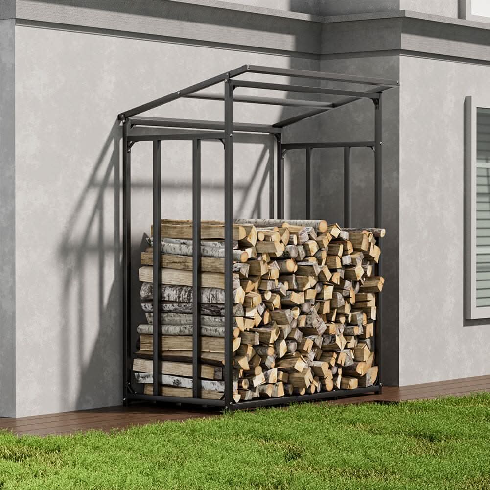 Garden Metal Tube Firewood Rack with PE Cover Roof