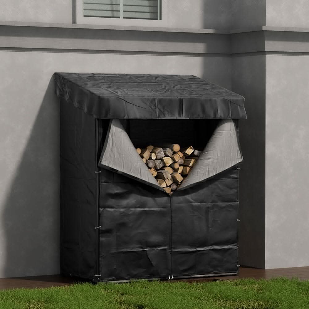 Garden Metal Tube Firewood Rack with PE Cover Roof