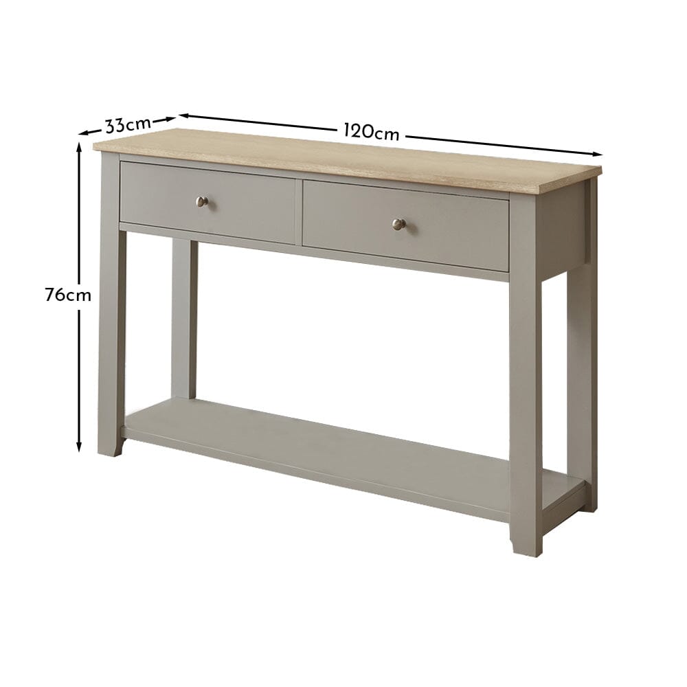 Chatsworth Linen Grey 2 Drawer Console Table - 120cm