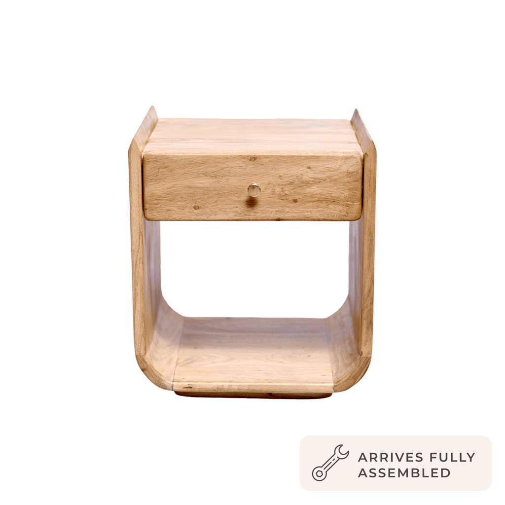 Cleo Acacia Wood 1 Drawer Bedside Table - Light Wood