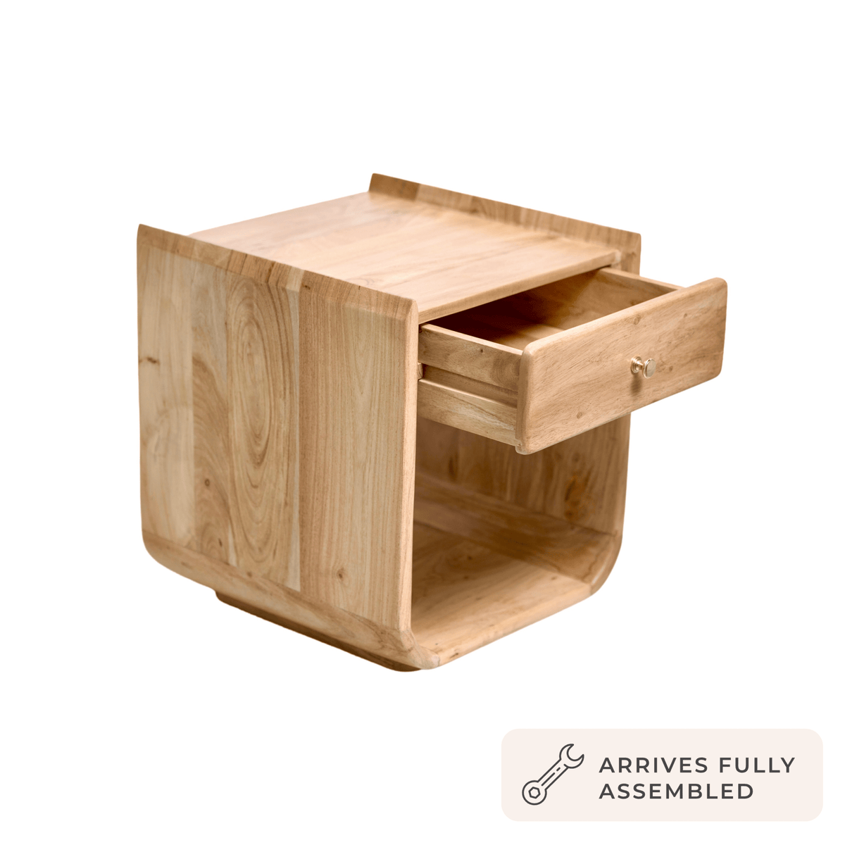 Cleo Acacia Wood 1 Drawer Bedside Table - Light Wood