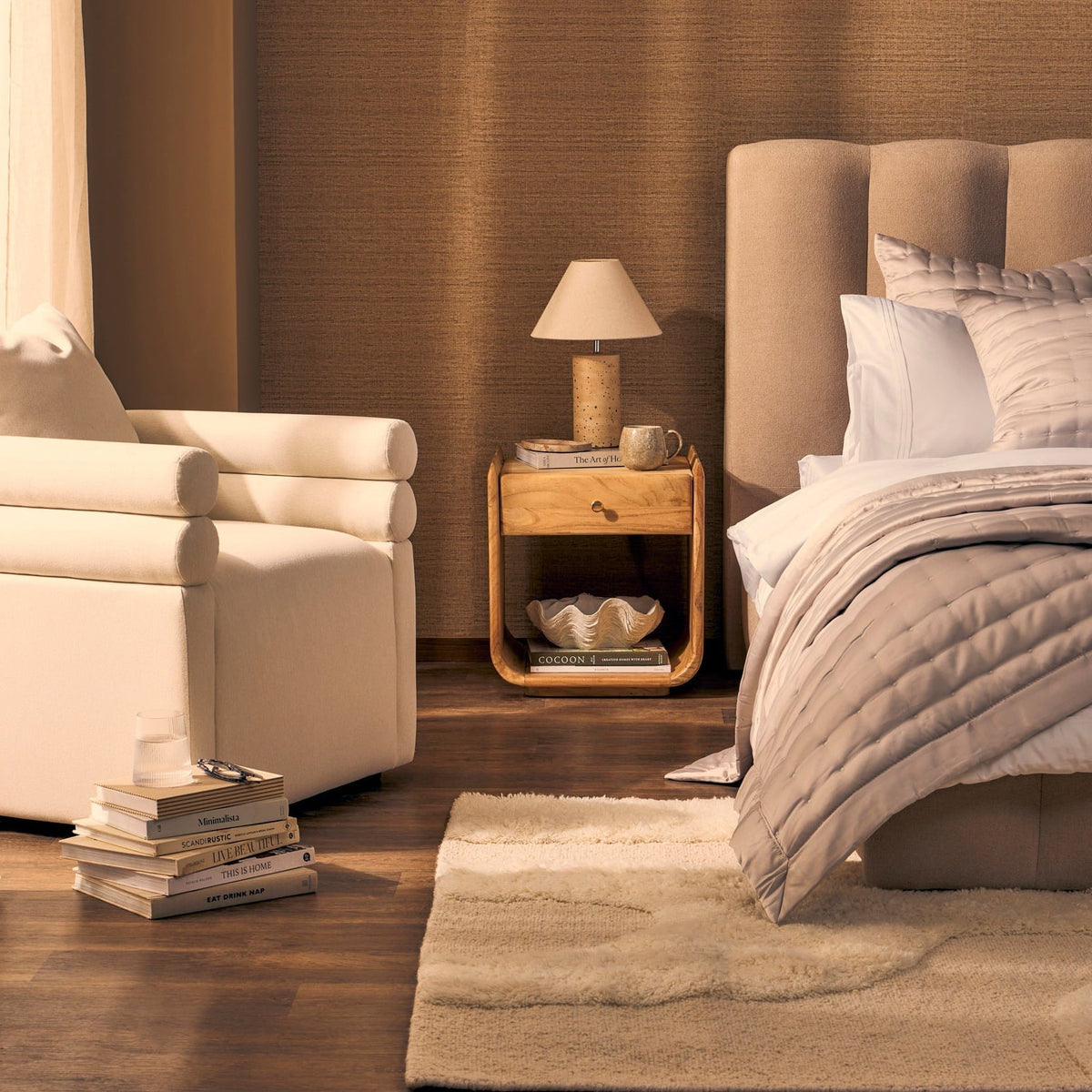Cleo Acacia Wood 1 Drawer Bedside Table - Light Wood