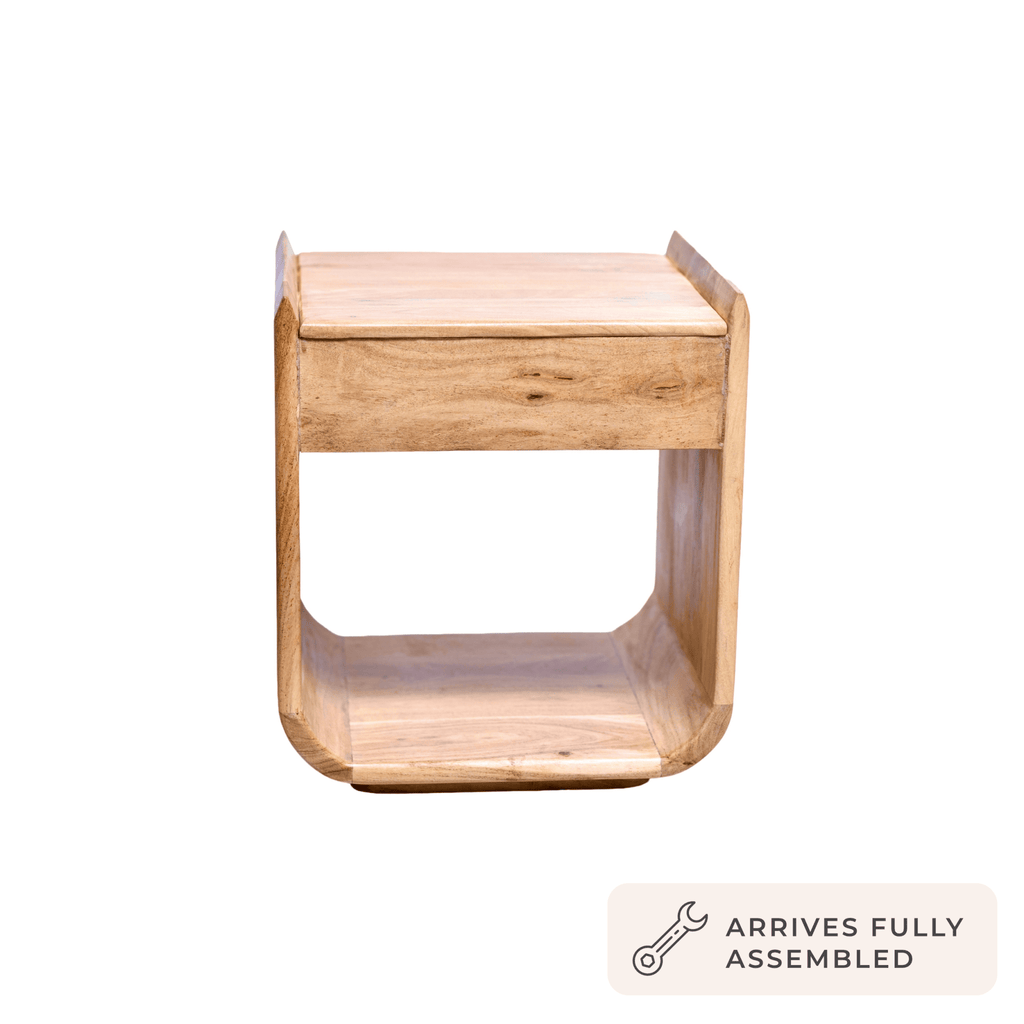 Cleo Acacia Wood 1 Drawer Bedside Table - Light Wood