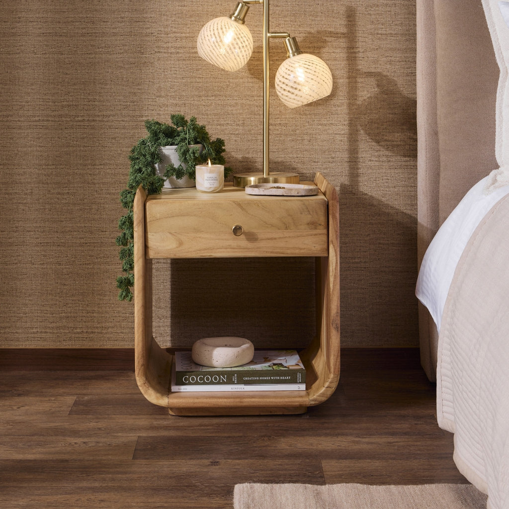 Cleo Acacia Wood 1 Drawer Bedside Table - Light Wood