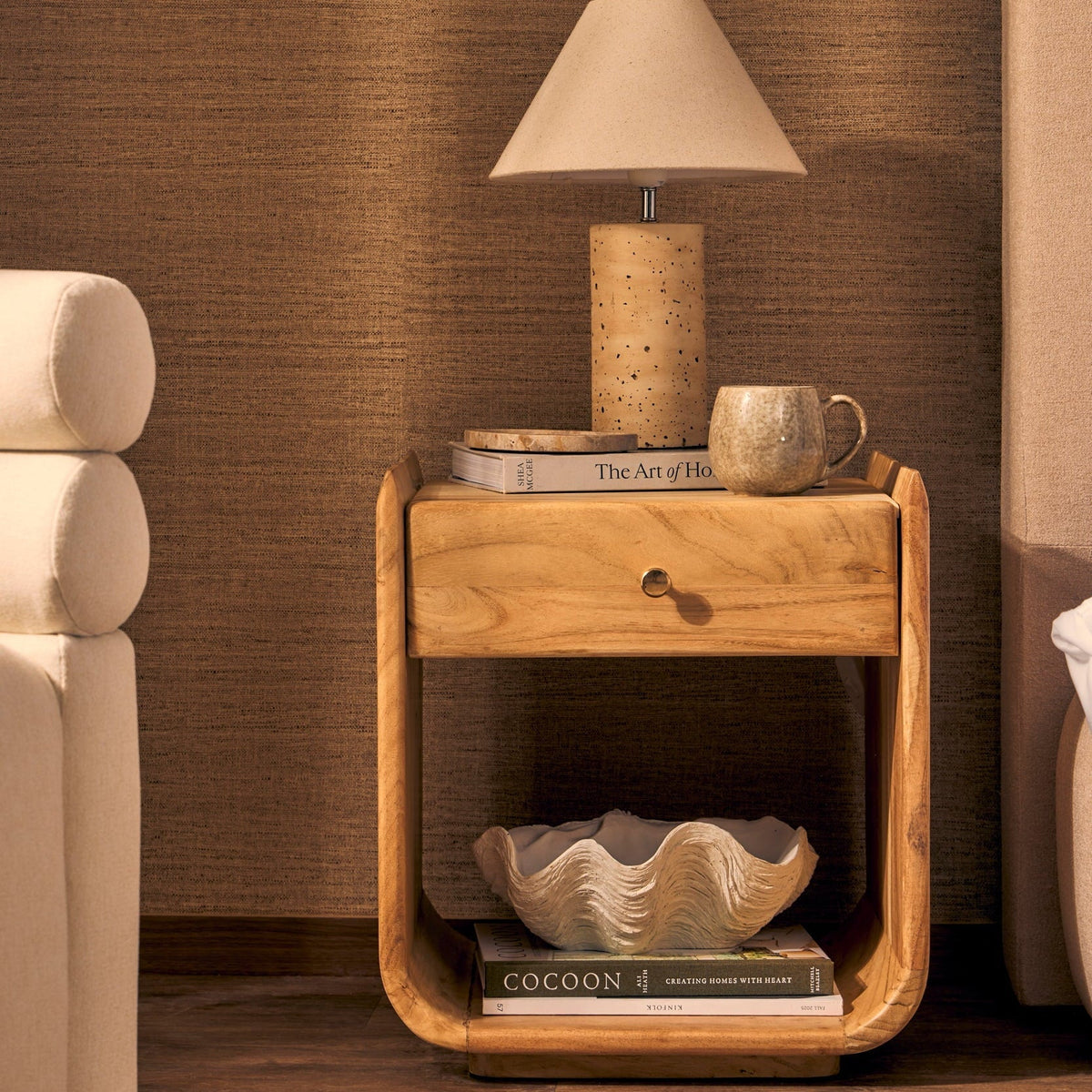 Cleo Acacia Wood 1 Drawer Bedside Table - Light Wood