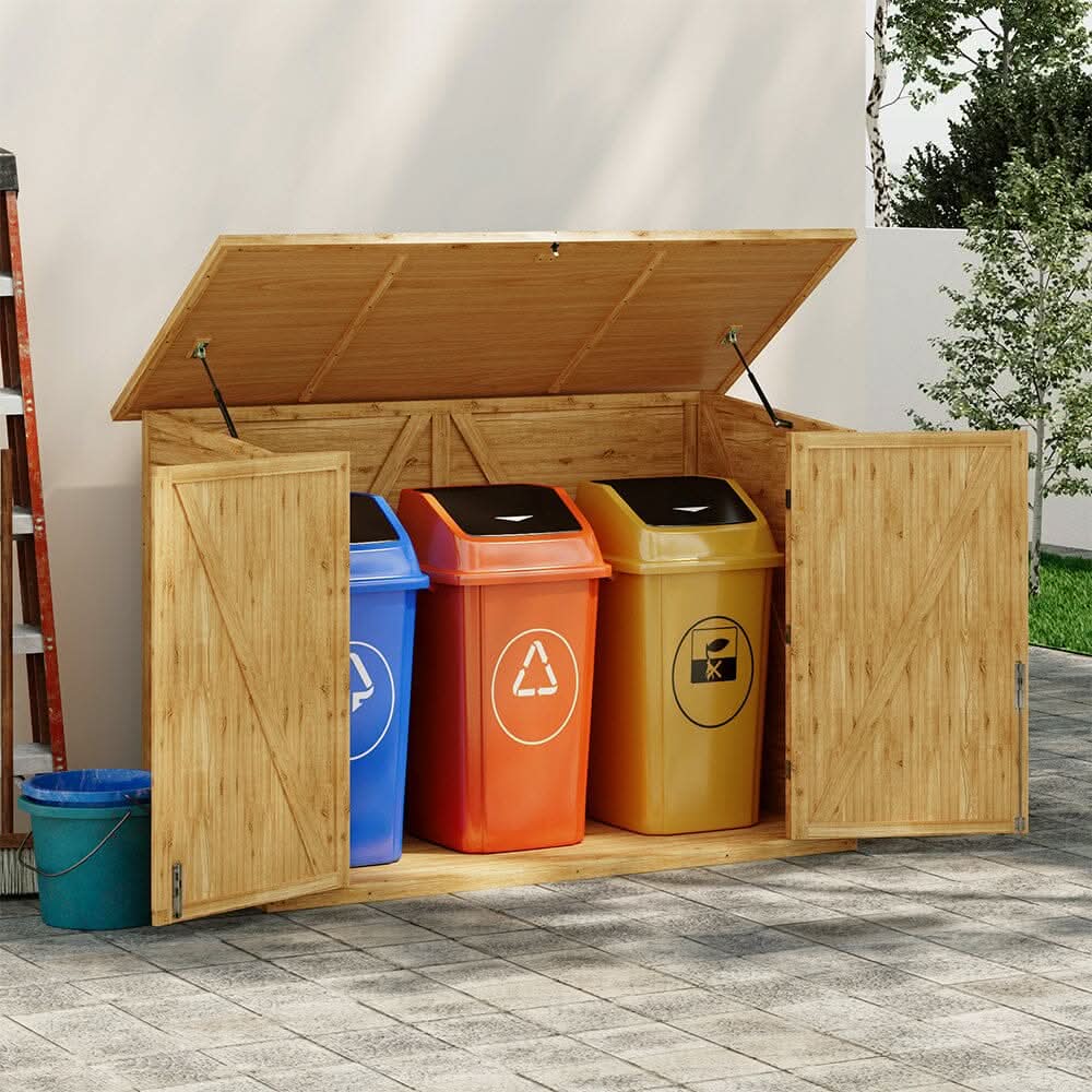 Wooden Bicycle Shed with Asphalt Roof and Steel Locking Door