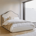 Odette King Size Ottoman Bed - Ivory - Jet Black Piping