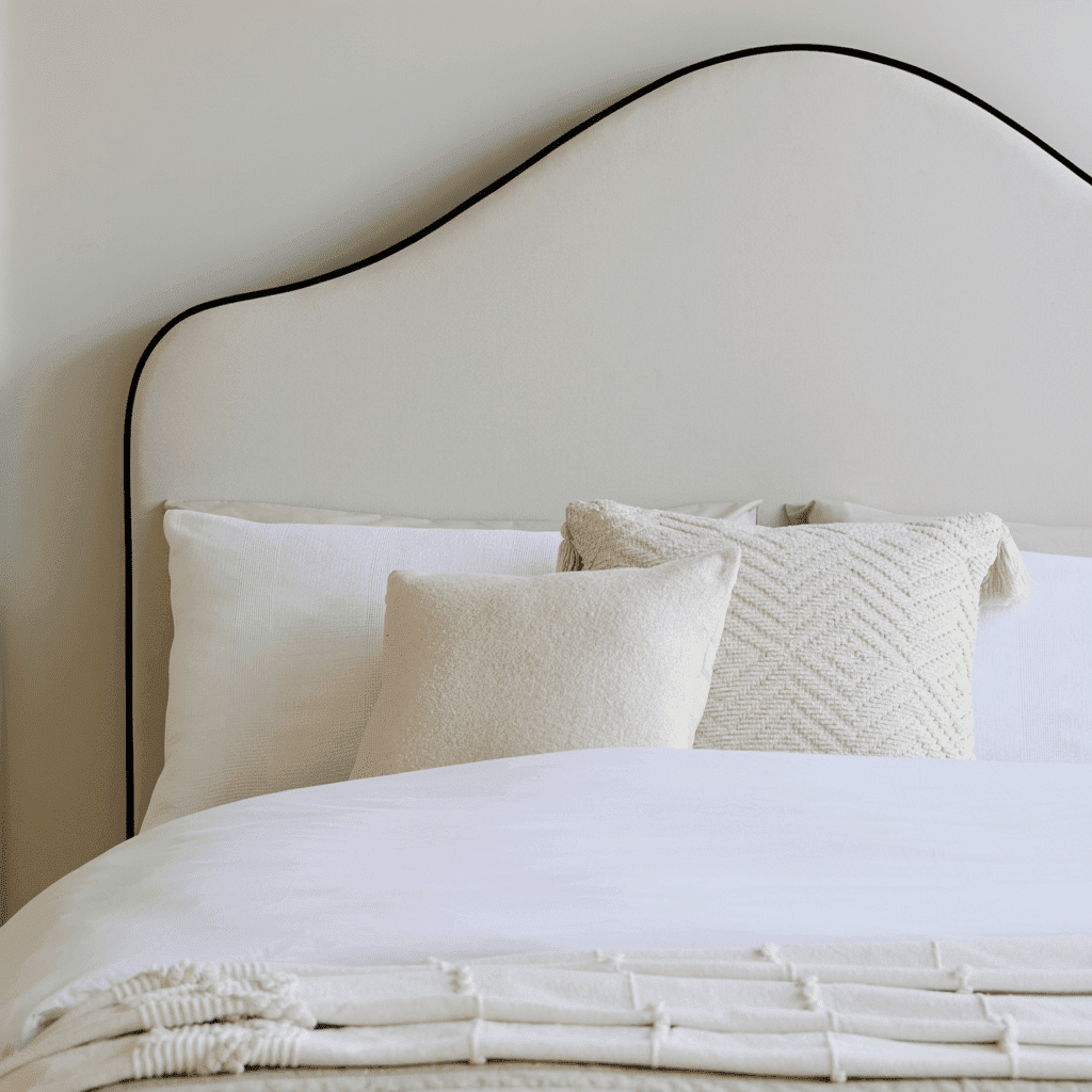 Odette Double Ottoman Bed - Ivory - Jet Black Piping