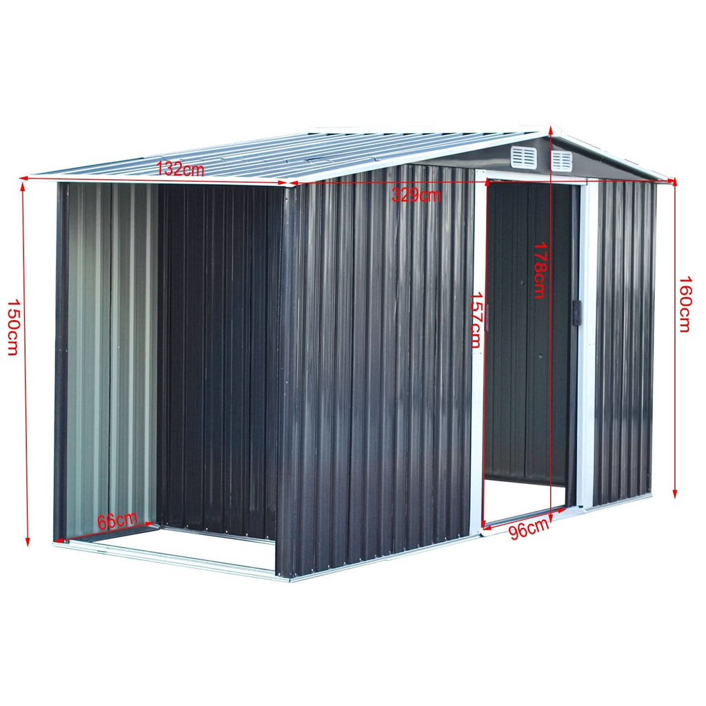 4×8/ 6×8 / 8×8/ 10×8ft Steel Garden Storage Bike Shed with Gable Roof Top Air Circulation Design