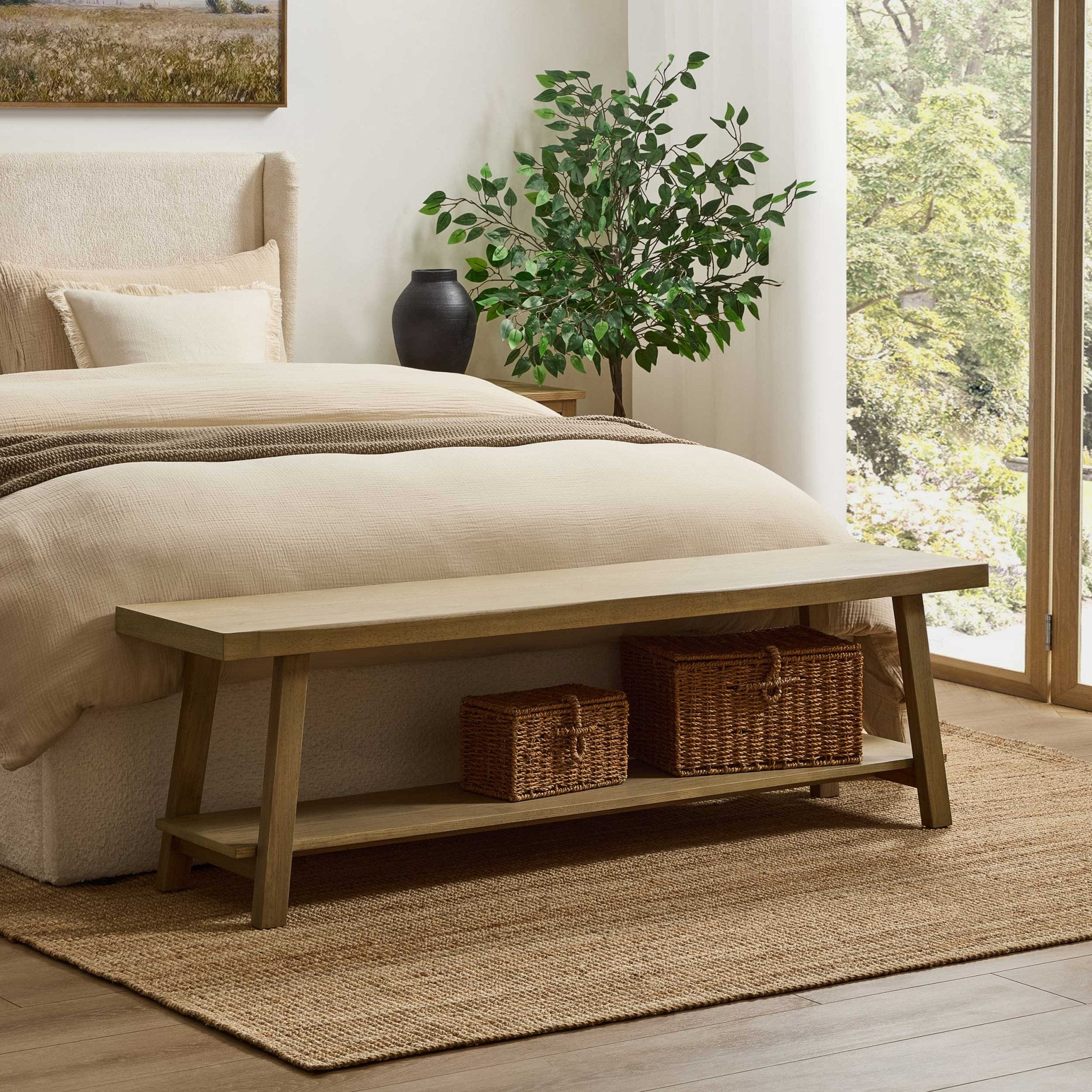Eliza Wooden Shelf Bench - Light Wood