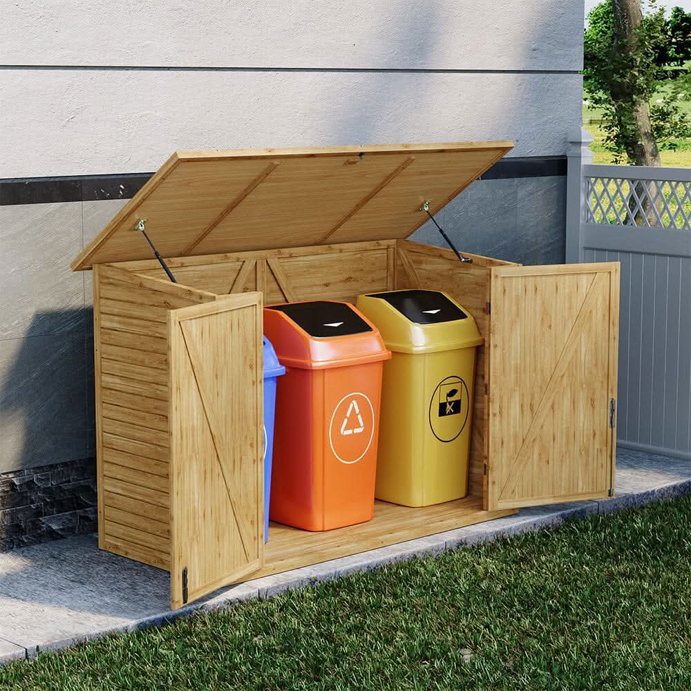 Wooden Bicycle Shed with Asphalt Roof and Steel Locking Door