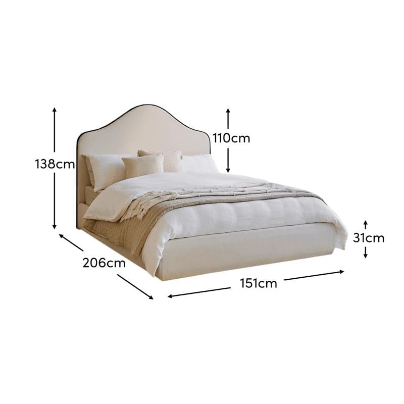 Odette Double Ottoman Bed - Ivory - Jet Black Piping
