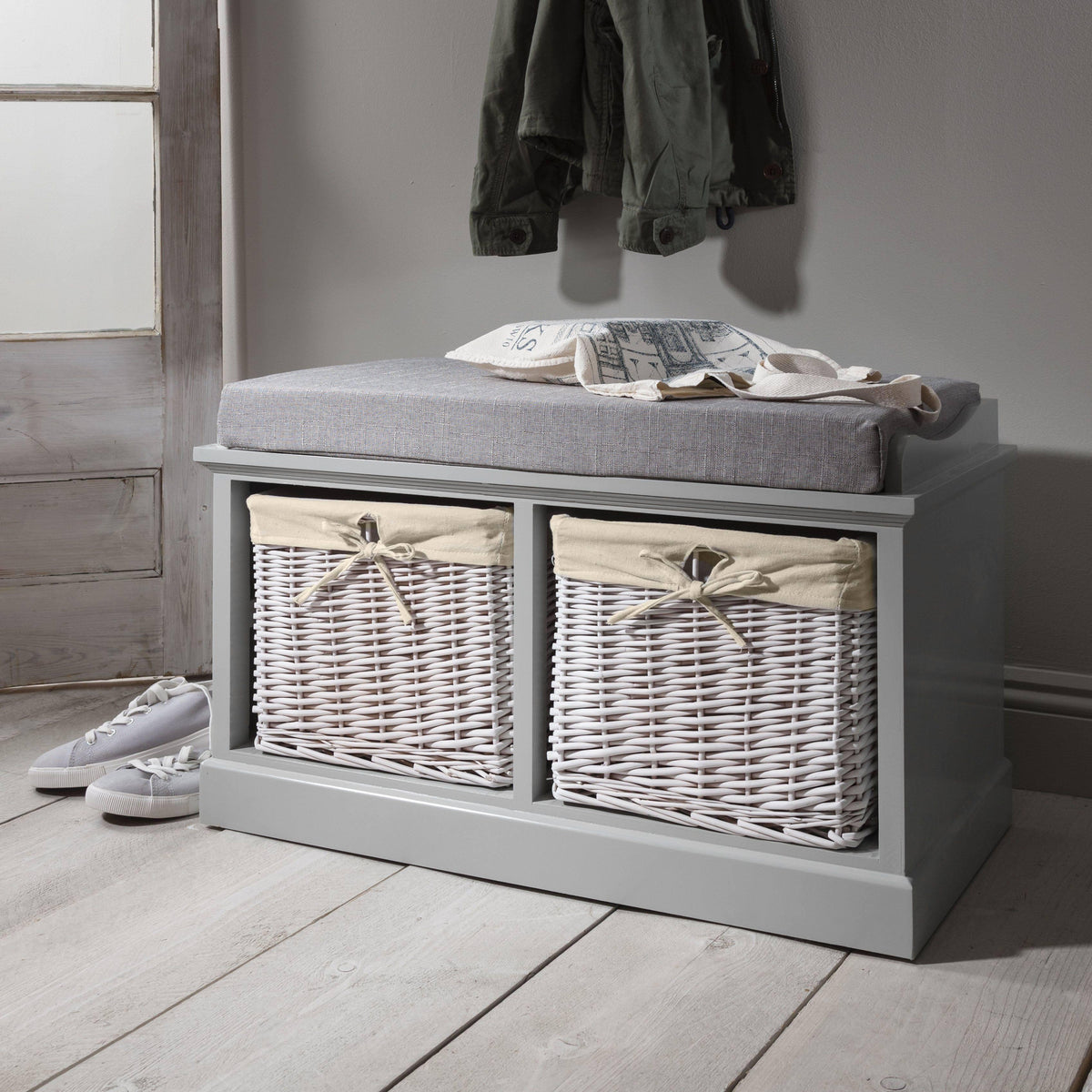 Fyfield 2 Seater Hallway Storage Bench with Storage - Grey