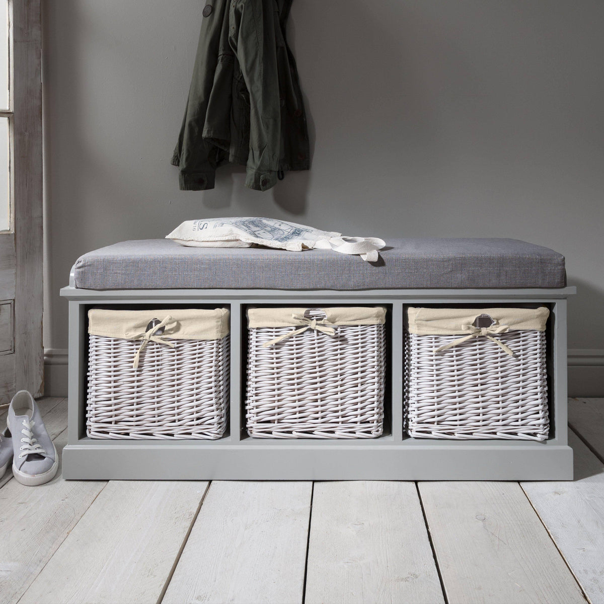 Fyfield 3 Seater Hallway Storage Bench with Storage - Grey