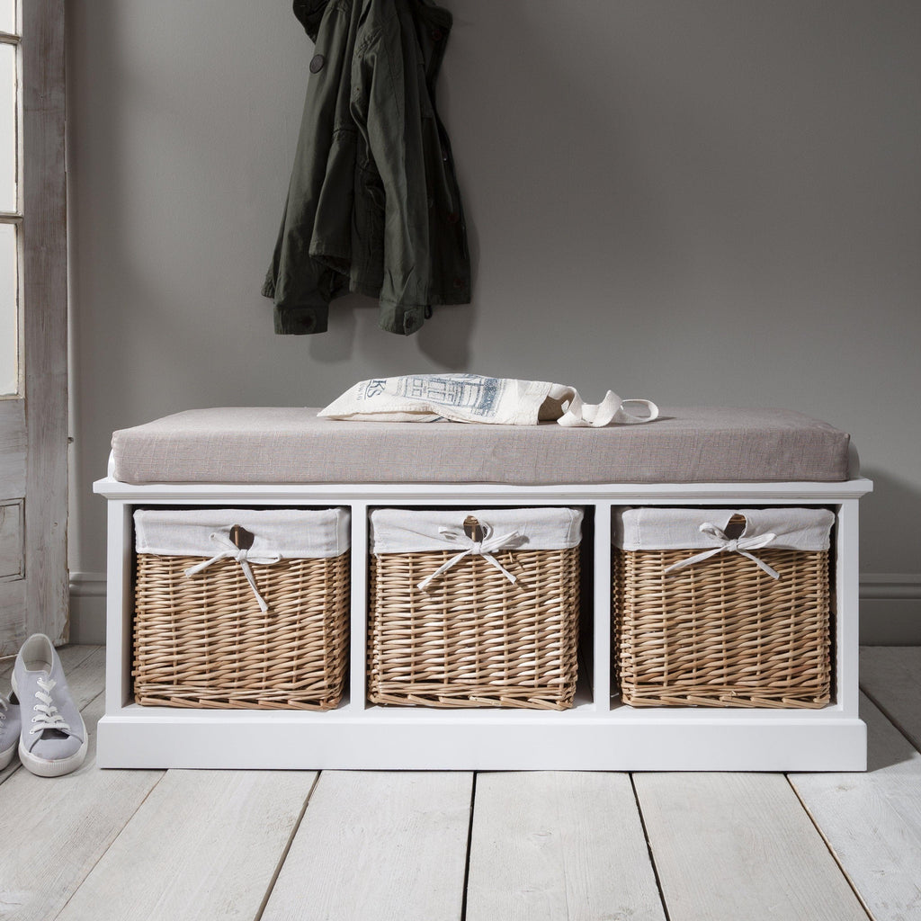 Fyfield 3 Seater Hallway Storage Bench with Storage - White