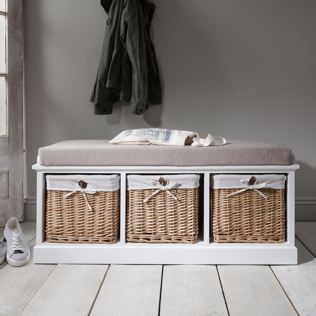 Fyfield 3 Seater Hallway Storage Bench with Storage - White