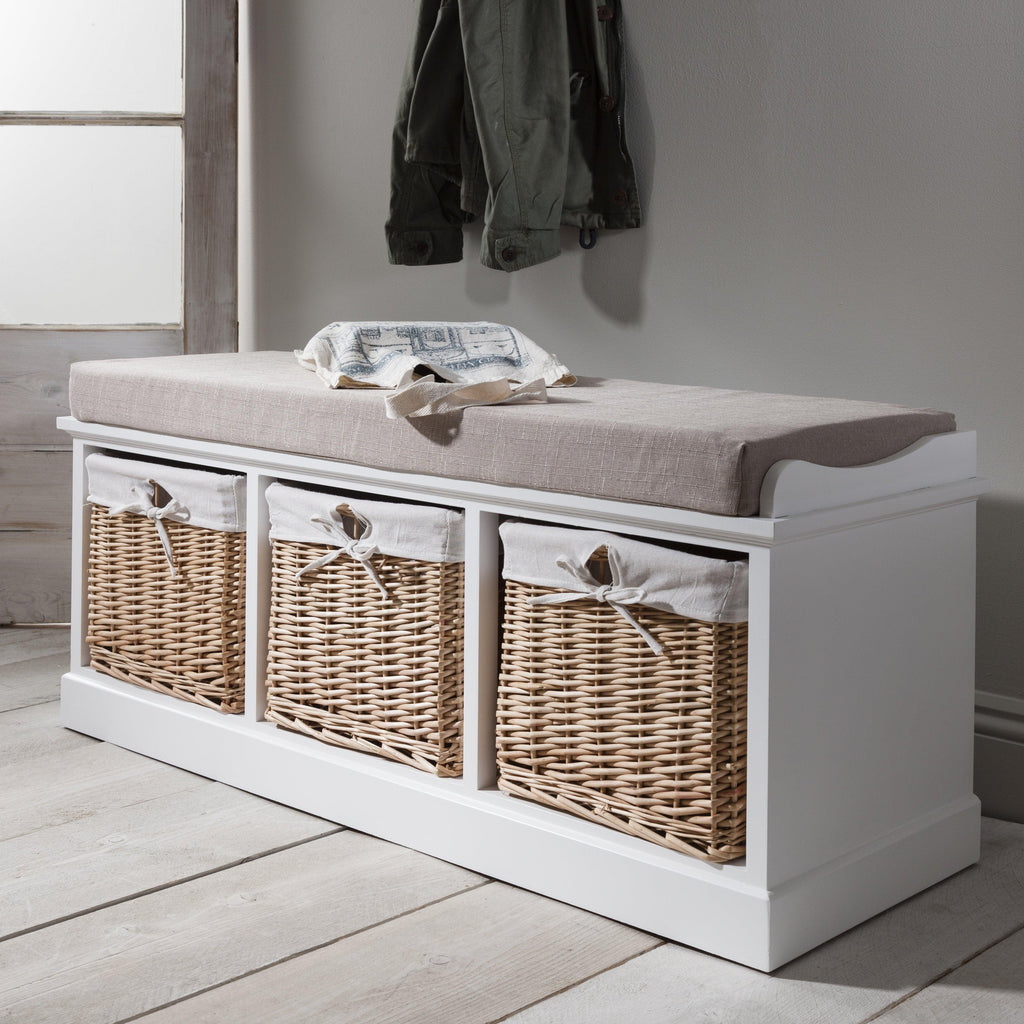 Fyfield 3 Seater Hallway Storage Bench with Storage - White