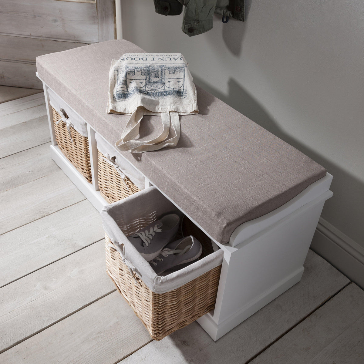 Fyfield 3 Seater Hallway Storage Bench with Storage - White