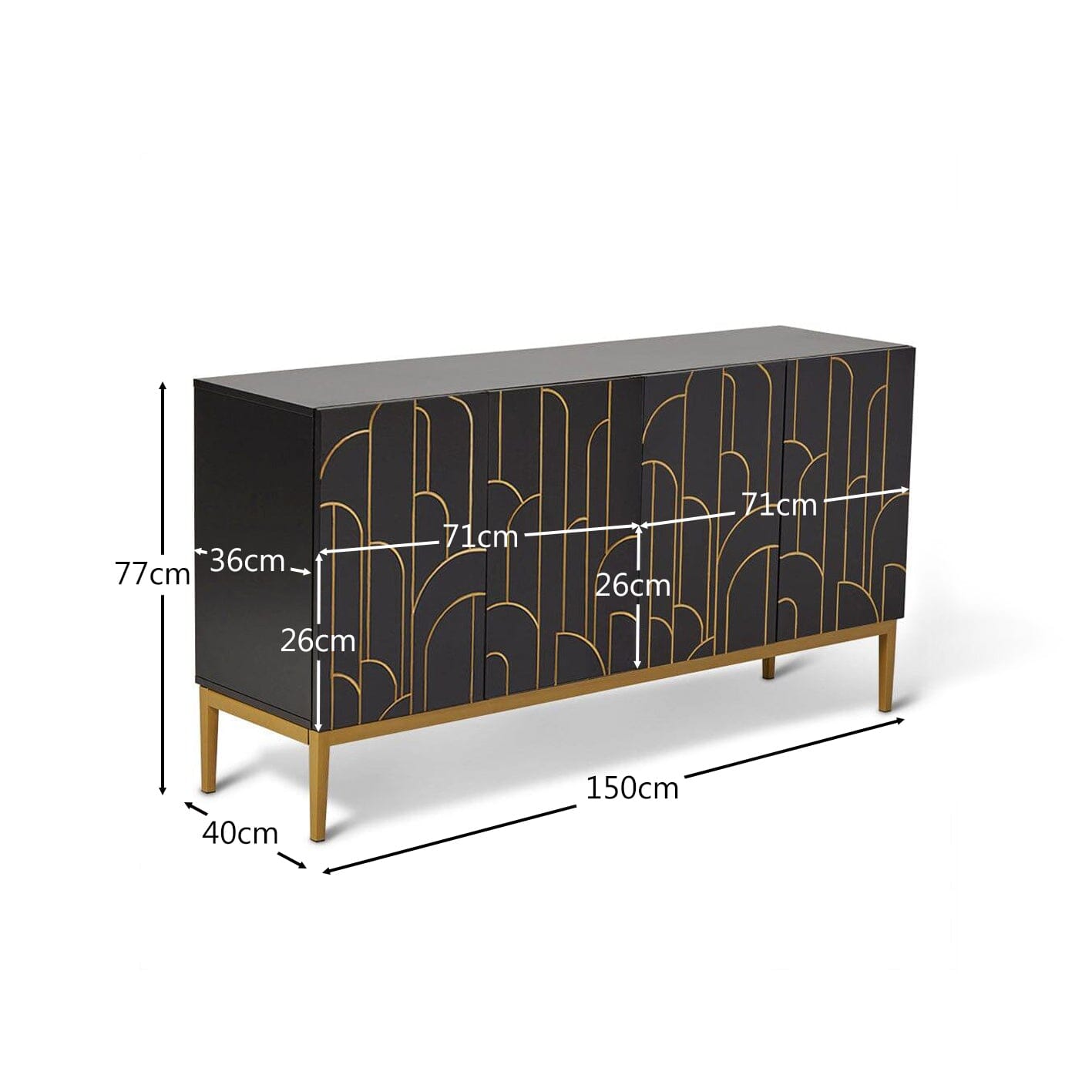 Gatsby Large 4 Door Sideboard - Noir Black