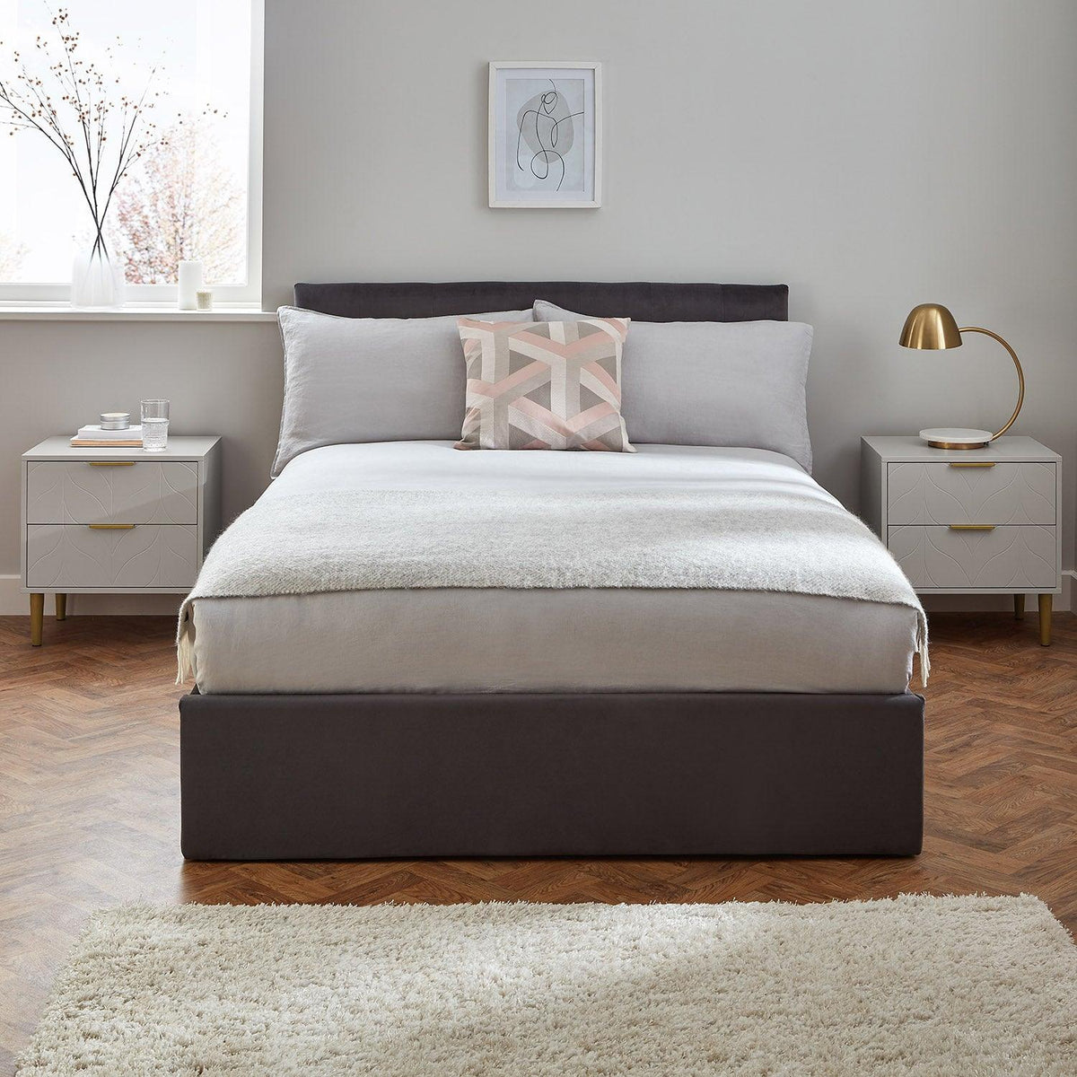 Gloria Bedside Tables - Set of 2 - Grey & Brass Effect