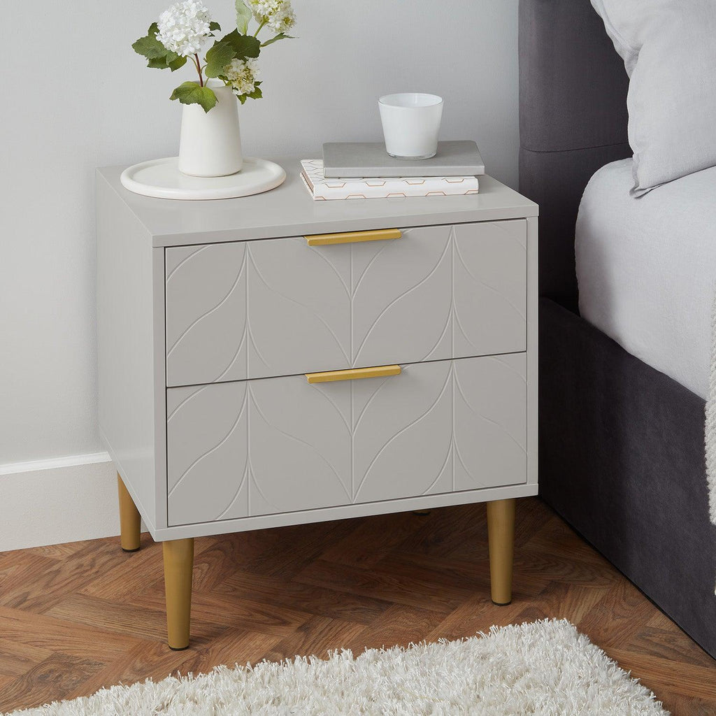 Gloria Bedside Tables - Set of 2 - Grey & Brass Effect