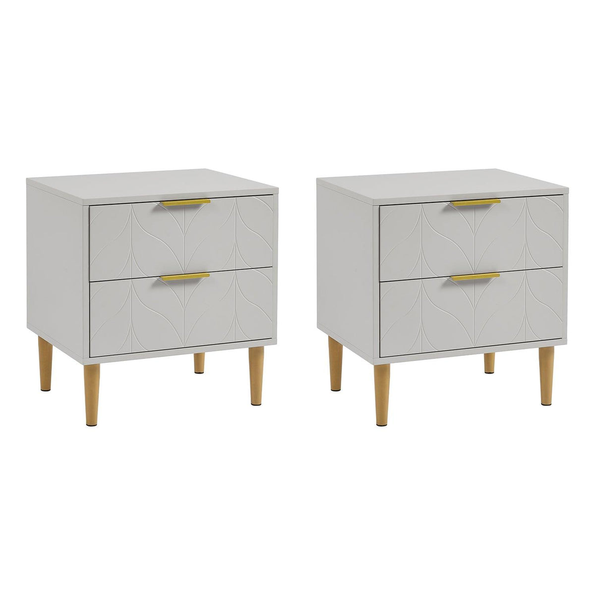 Gloria Bedside Tables - Set of 2 - Grey & Brass Effect