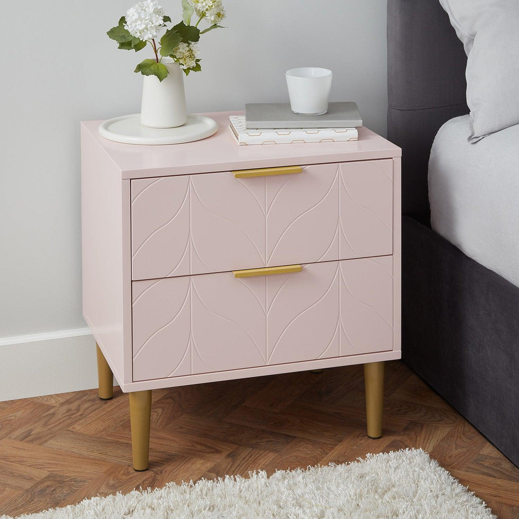 Gloria Bedside Tables - Set of 2 - Blush Pink & Brass Effect