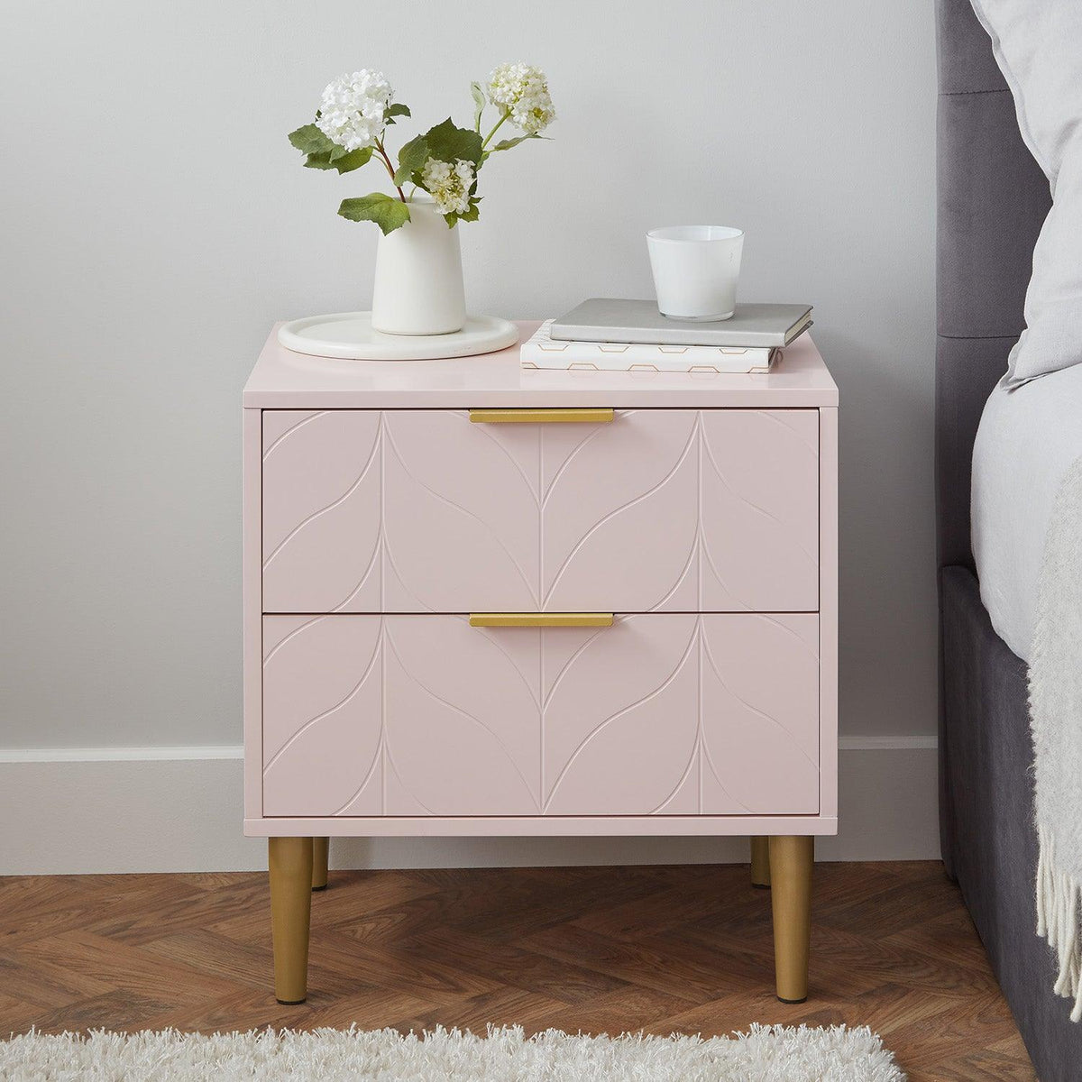 Gloria Bedside Tables - Set of 2 - Blush Pink & Brass Effect
