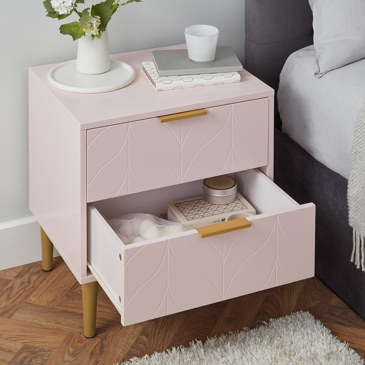 Gloria Bedside Tables - Set of 2 - Blush Pink & Brass Effect