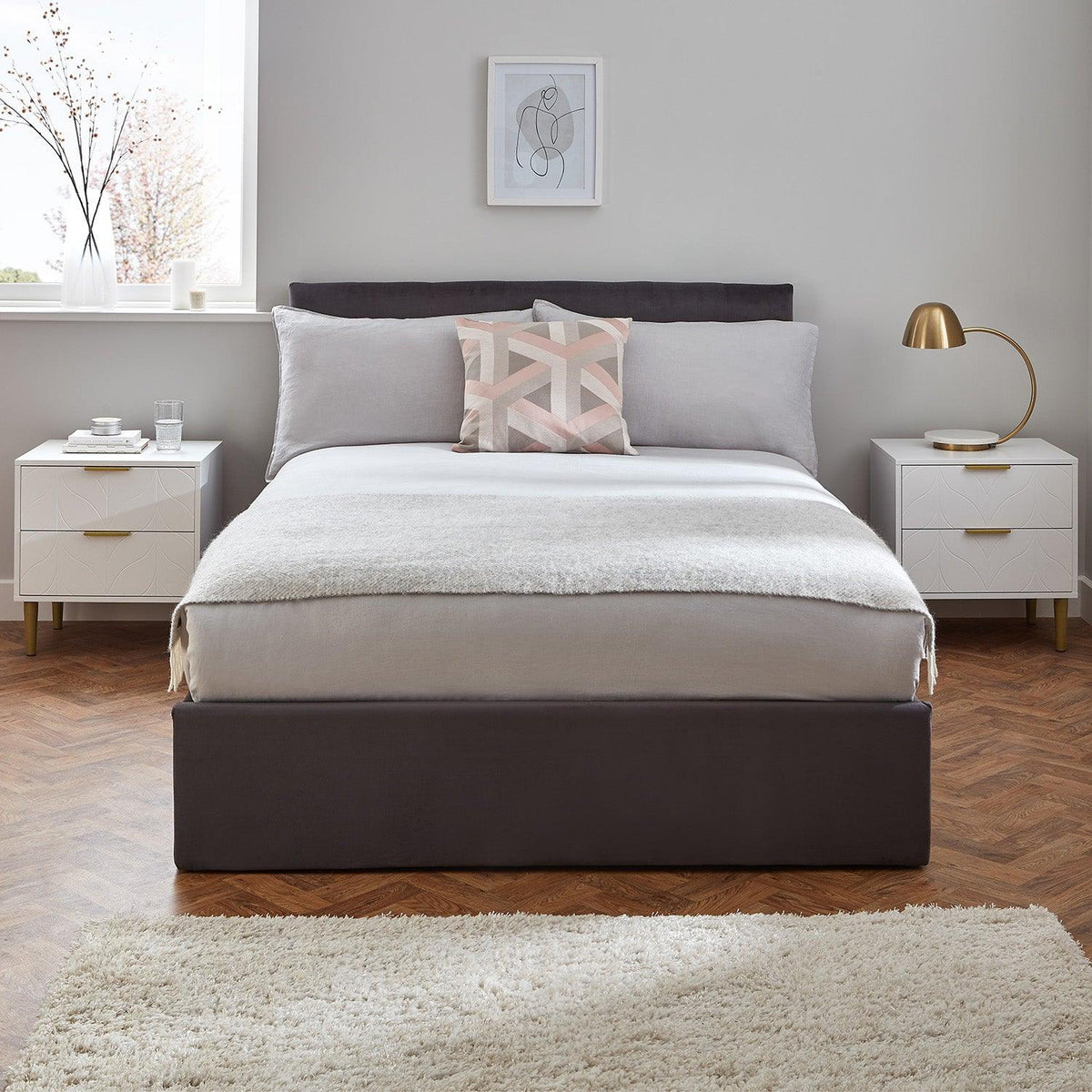Gloria Bedside Tables - Set of 2 - White & Brass Effect