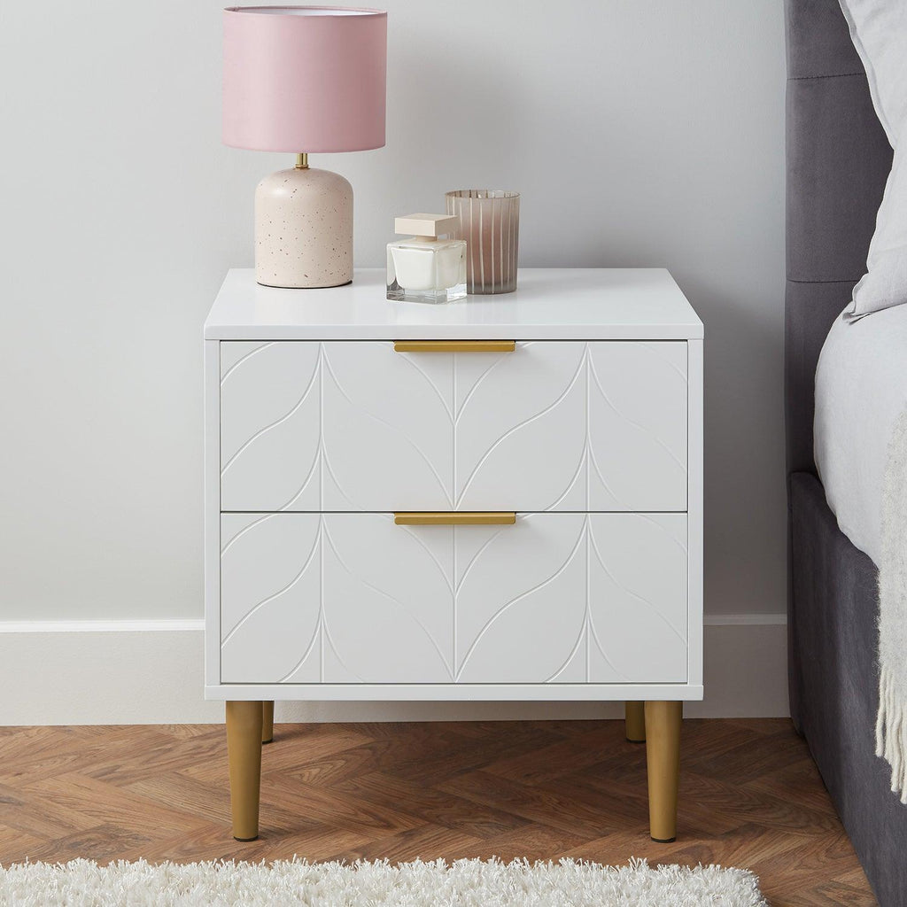 Gloria Bedside Tables - Set of 2 - White & Brass Effect