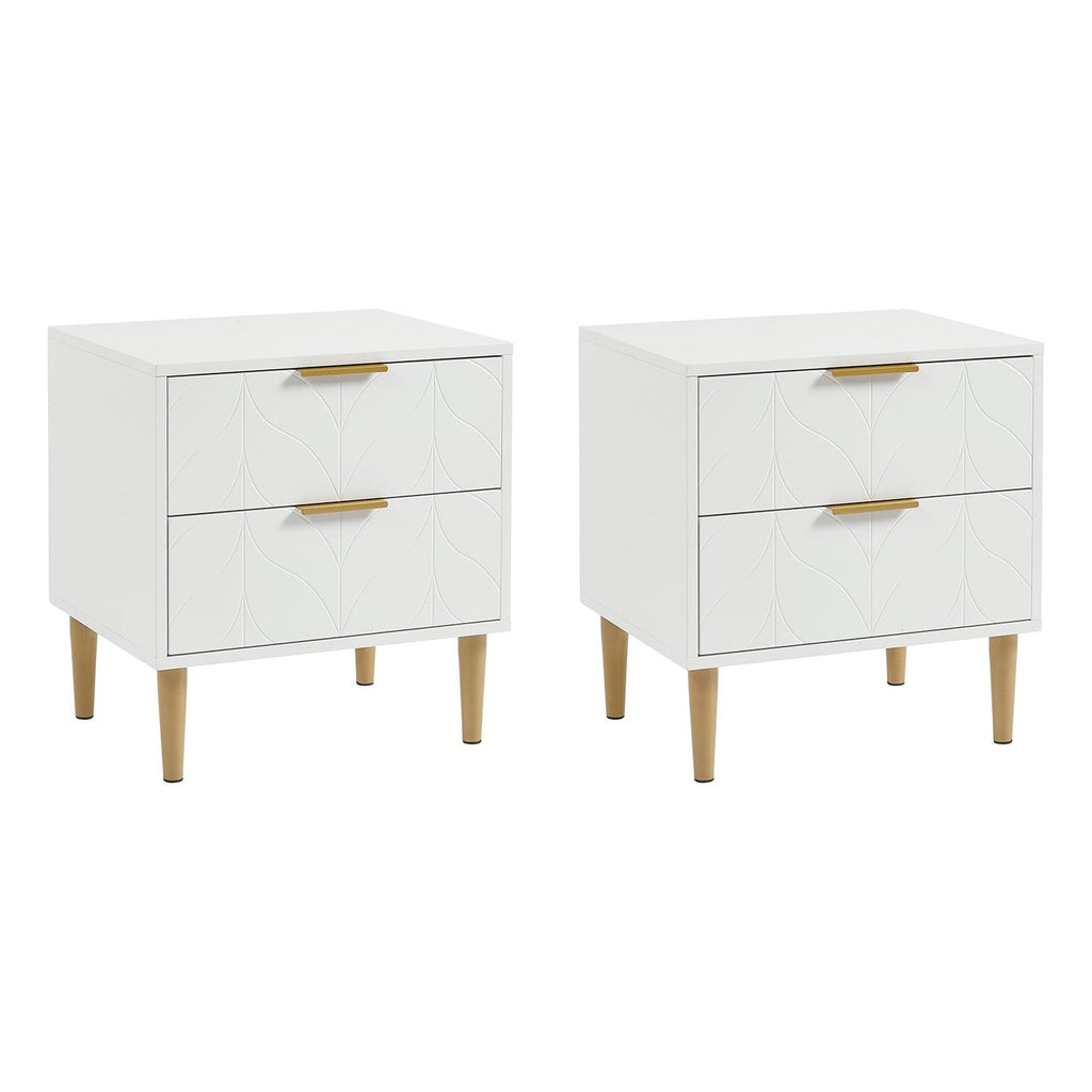 Gloria Bedside Tables - Set of 2 - White & Brass Effect