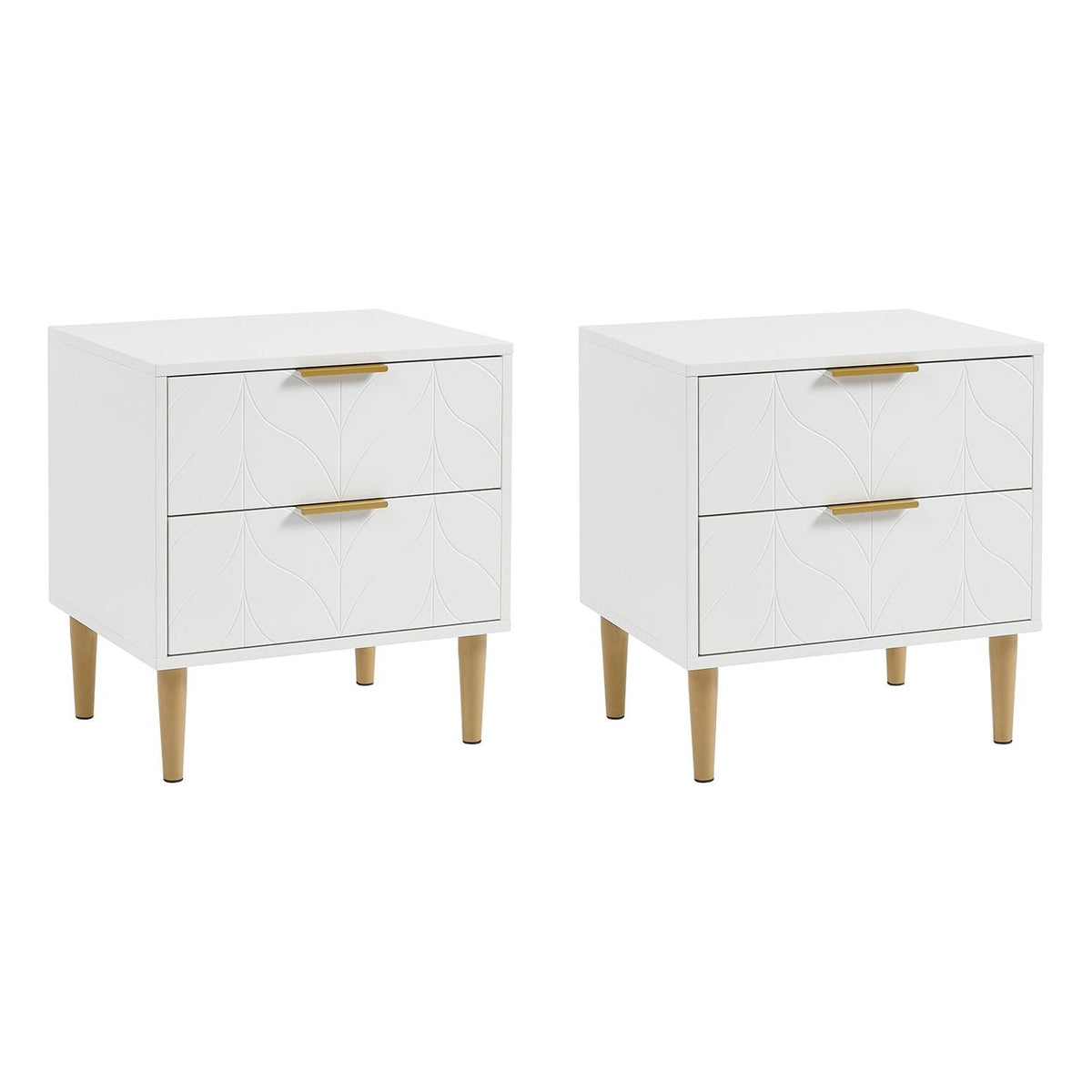 Gloria Bedside Tables - Set of 2 - White & Brass Effect