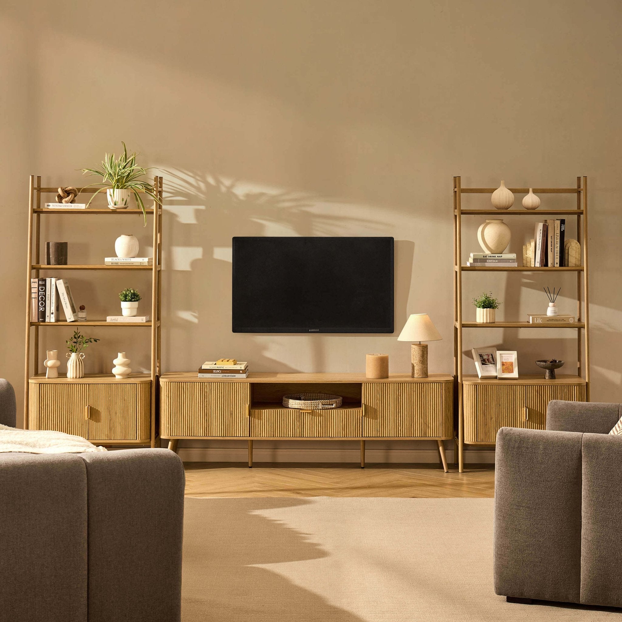 Hattie 3 Piece Bundle - 2 Shelving Units and TV Unit - Light Wood