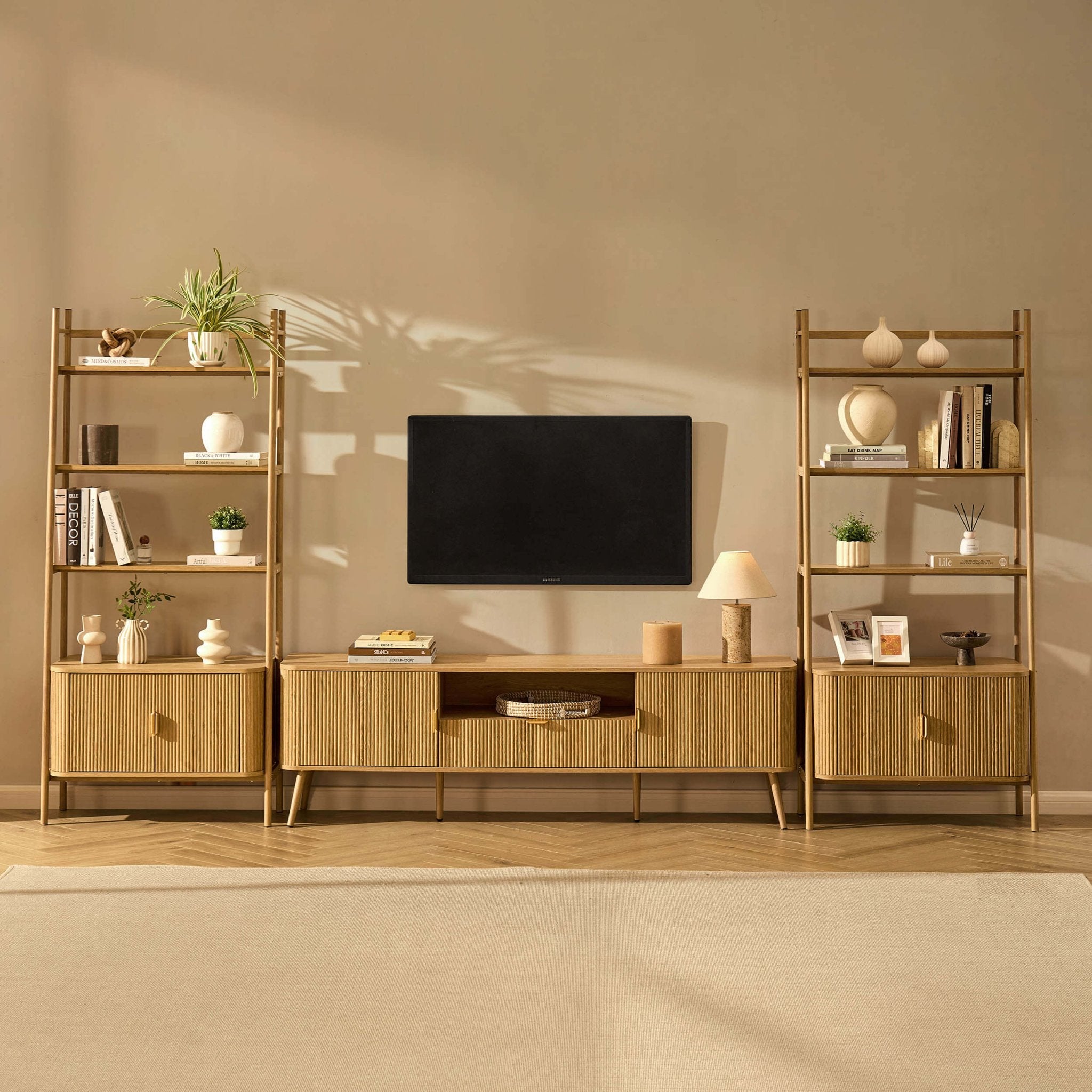 Hattie 3 Piece Bundle - 2 Shelving Units and TV Unit - Light Wood