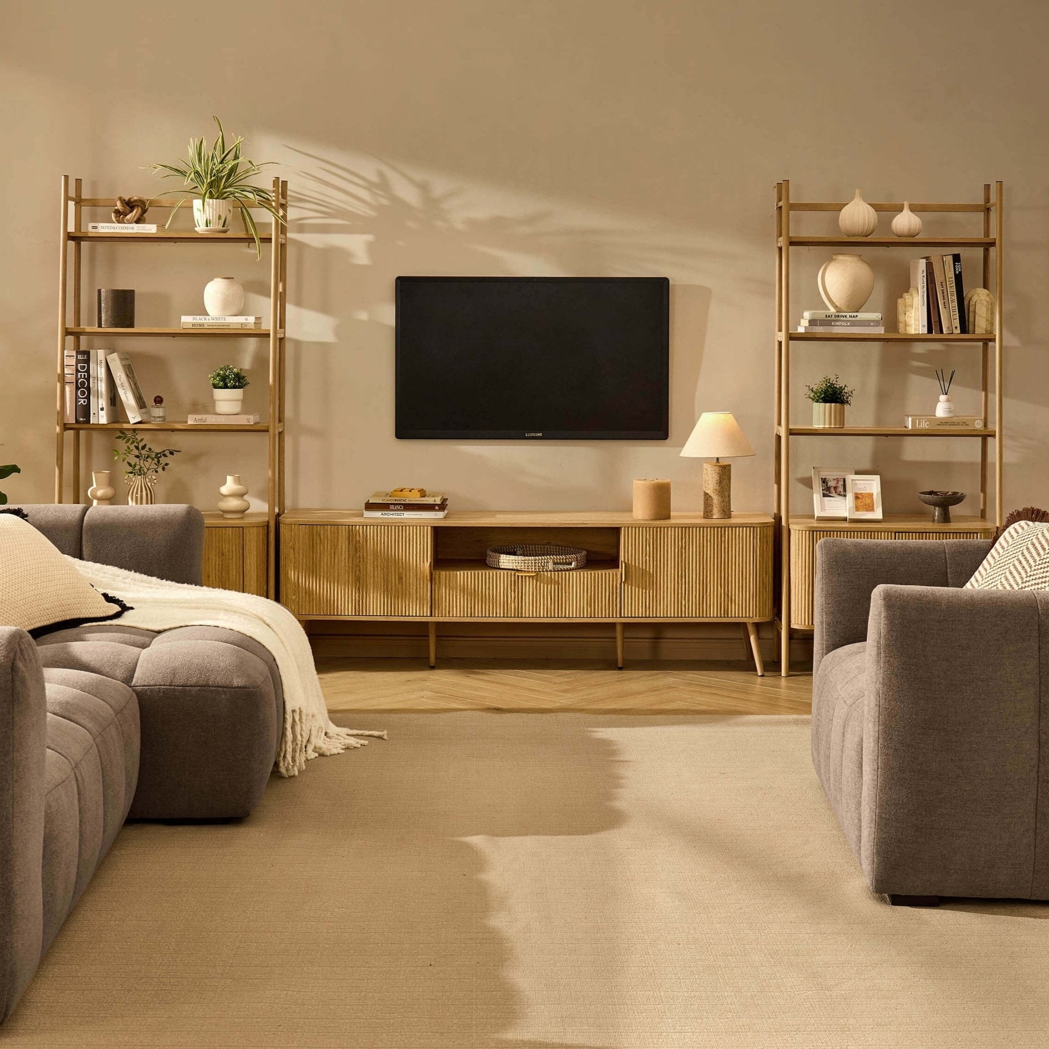 Hattie 3 Piece Bundle - 2 Shelving Units and TV Unit - Light Wood