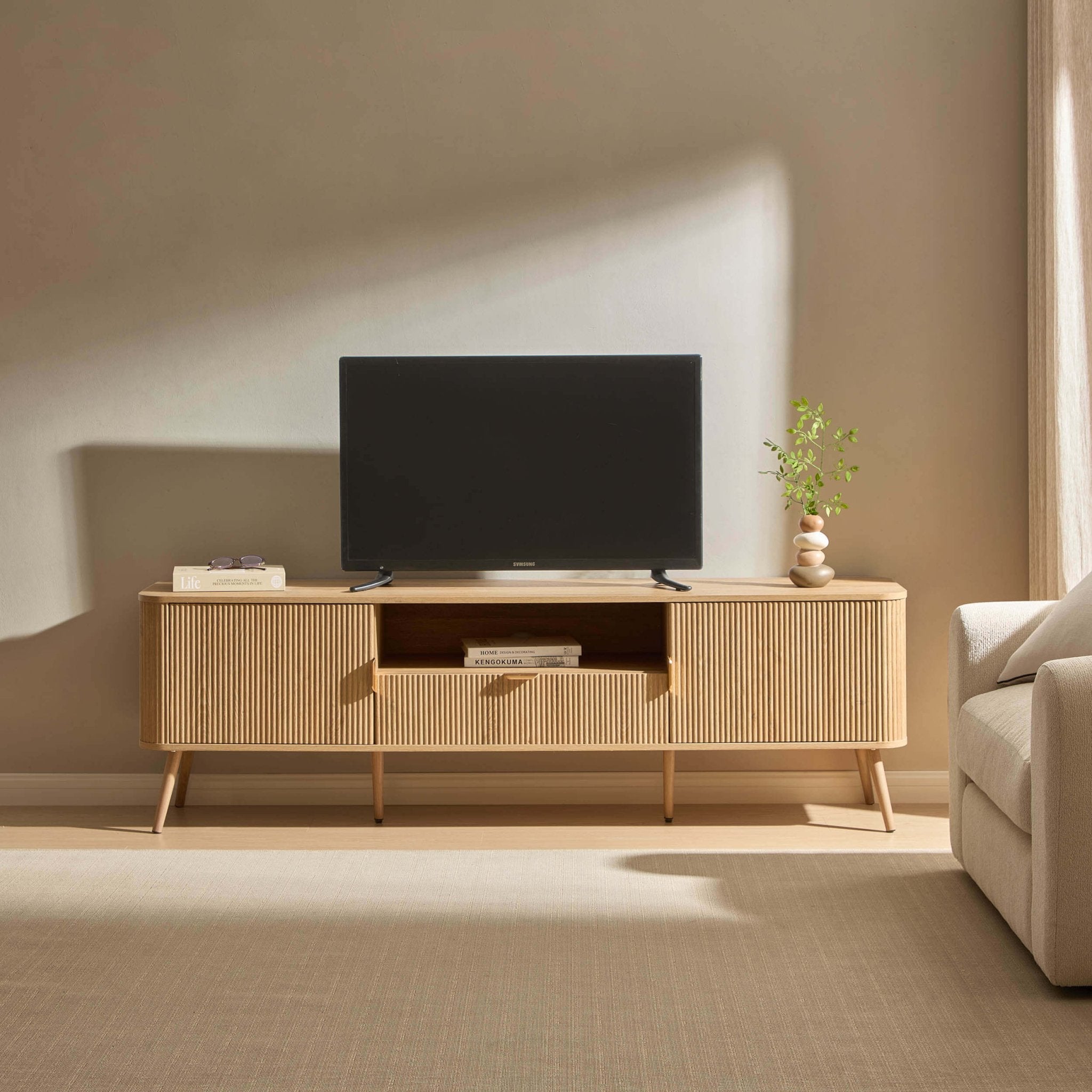 Hattie Large TV Unit for TVs up to 75"- Light Wood