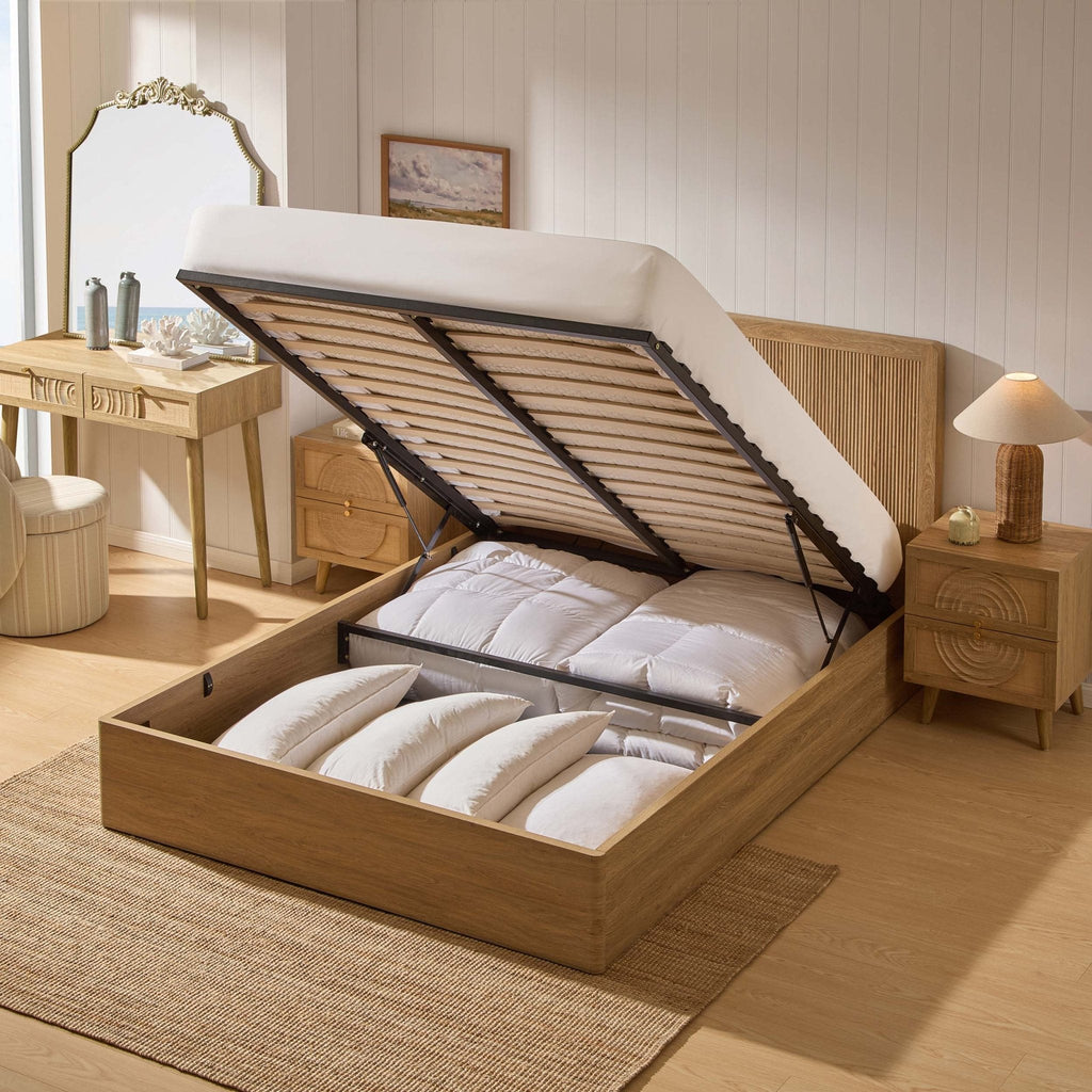Hattie Ottoman Storage Bed - Light Wood