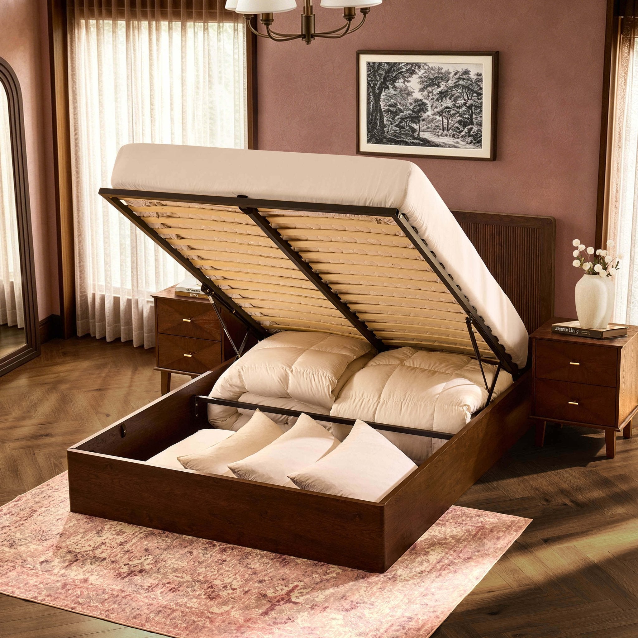 Hattie Ottoman Storage Bed - Wood Walnut