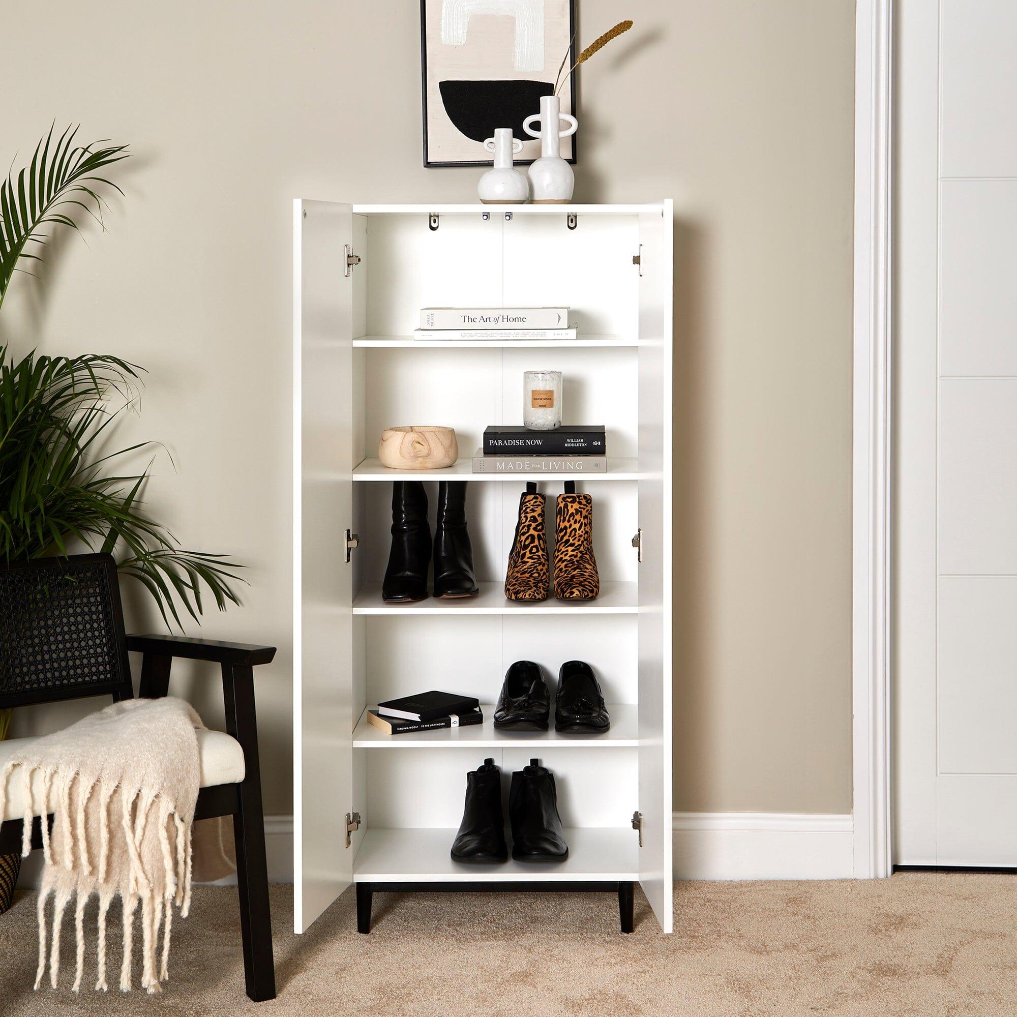 Jack Geometric Large Shoe Cabinet - 2 Door - White