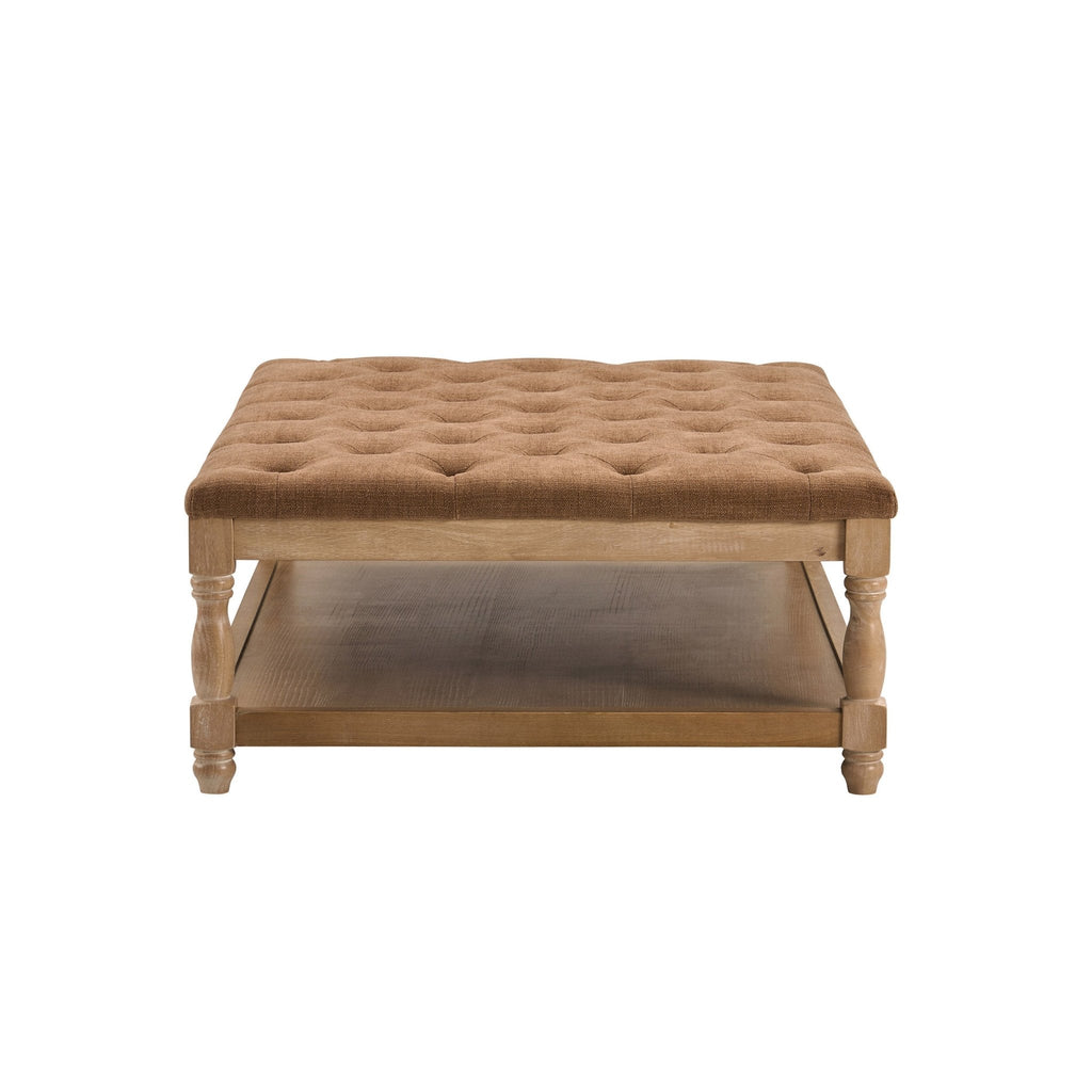 Knaresborough Button Back Coffee Table Pouffe - Chenille Caramel