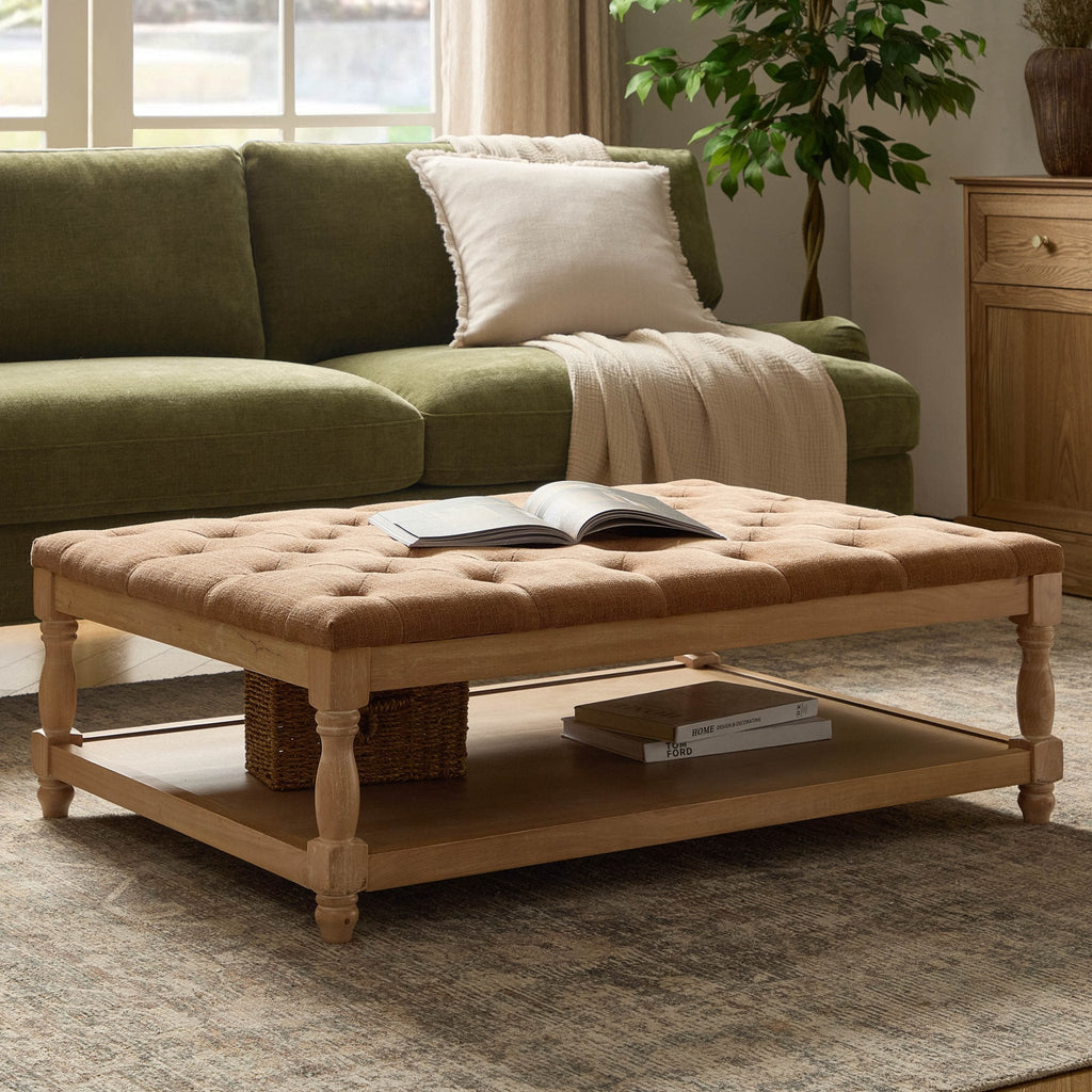 Knaresborough Button Back Coffee Table Pouffe - Chenille Caramel