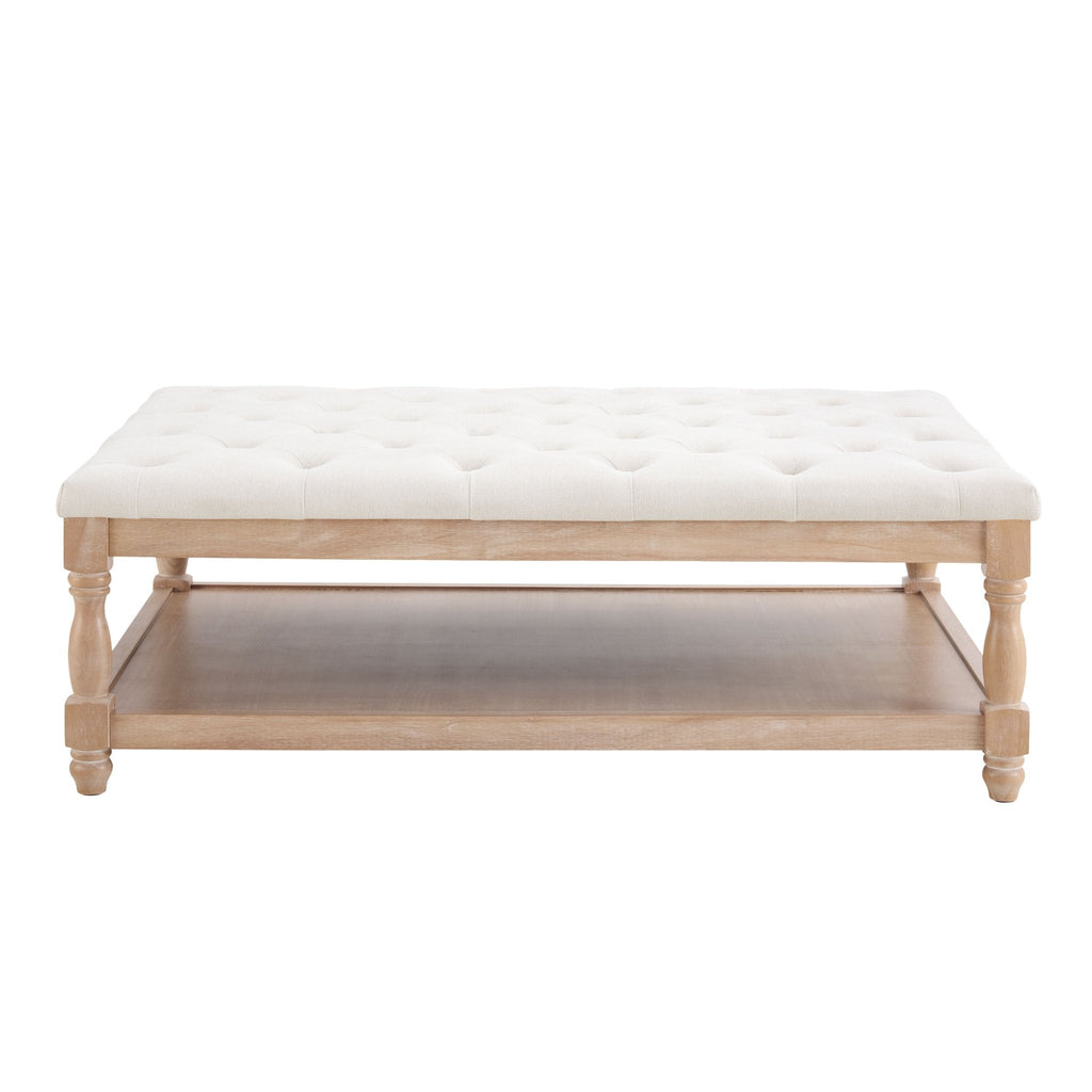 Knaresborough Button Back Coffee Table Pouffe - Cream Linen