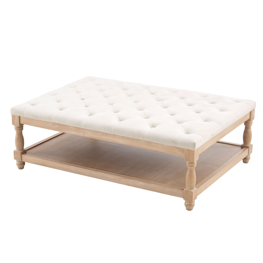 Knaresborough Button Back Coffee Table Pouffe - Cream Linen
