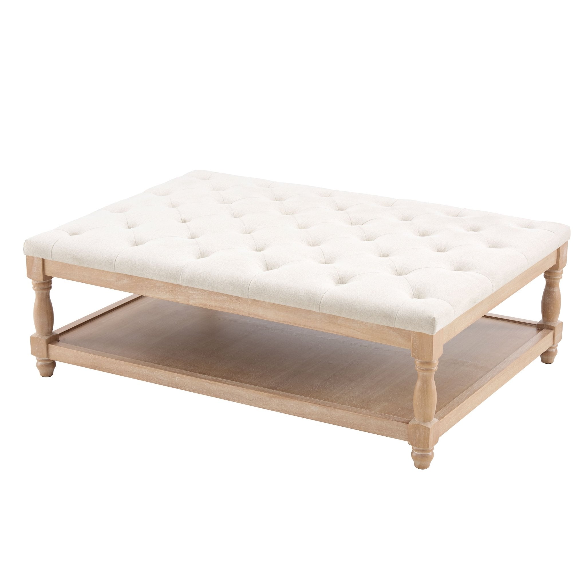 Knaresborough Button Back Coffee Table Pouffe - Cream Linen